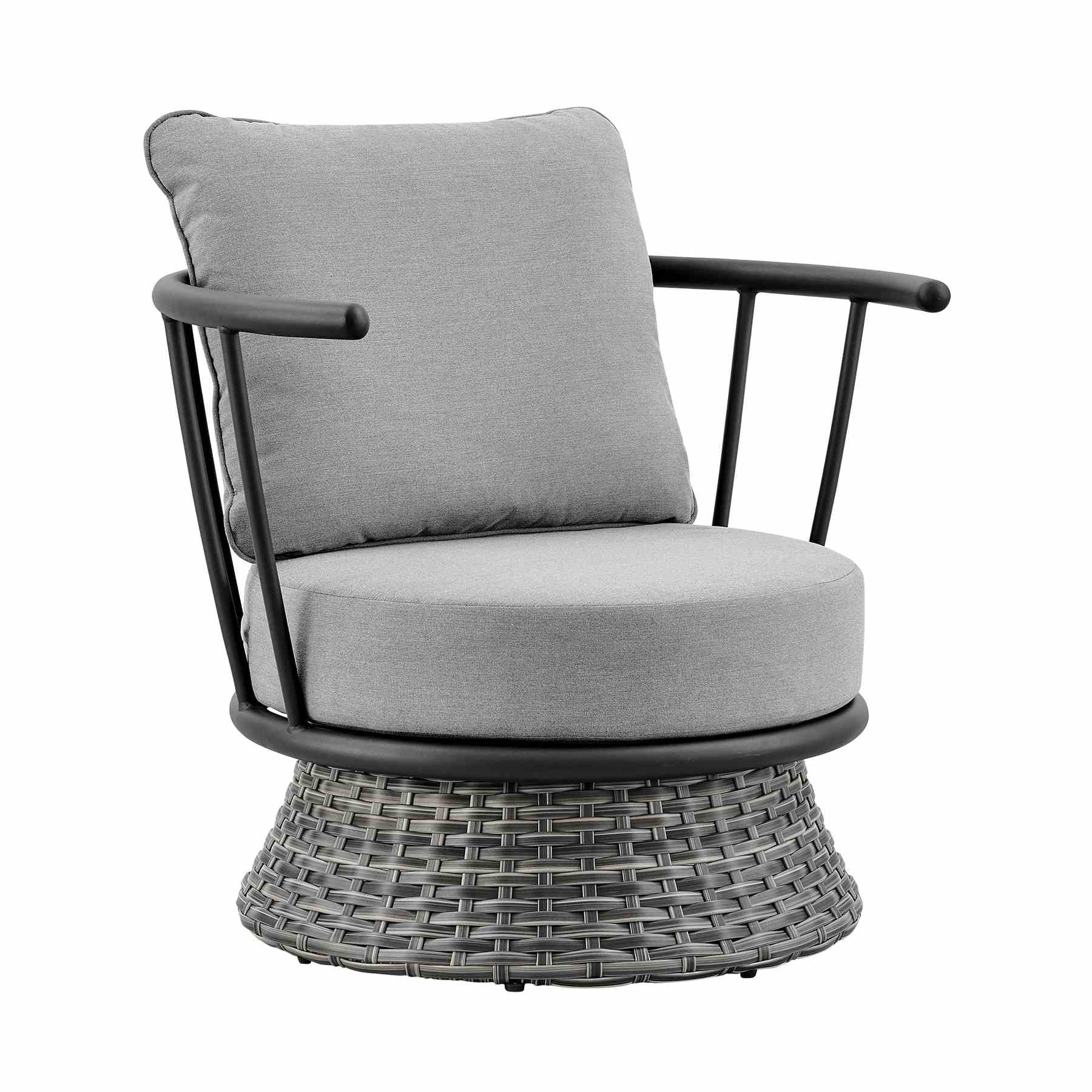 Giotto 4 Piece Outdoor Patio Furniture Set in Black Aluminum and Gray Wicker with Gray Cushions - Image 5