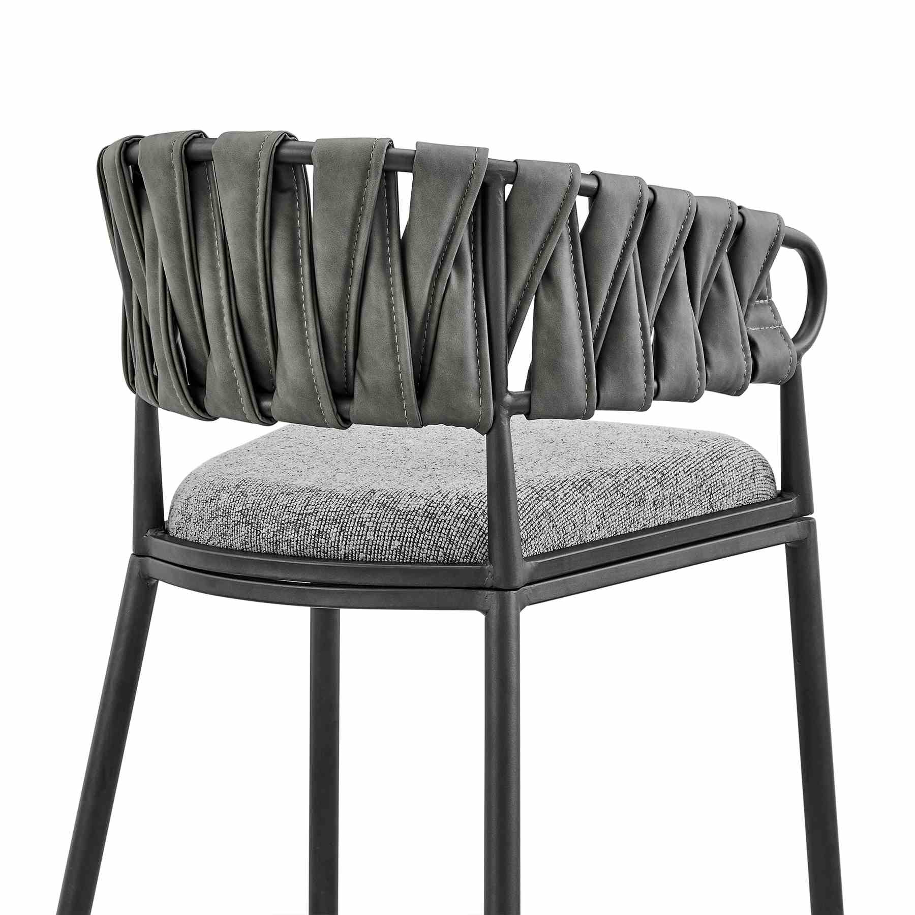 Giovanni 26" Counter Stool in Black Metal with Gray Fabric and Faux Leather - Image 7