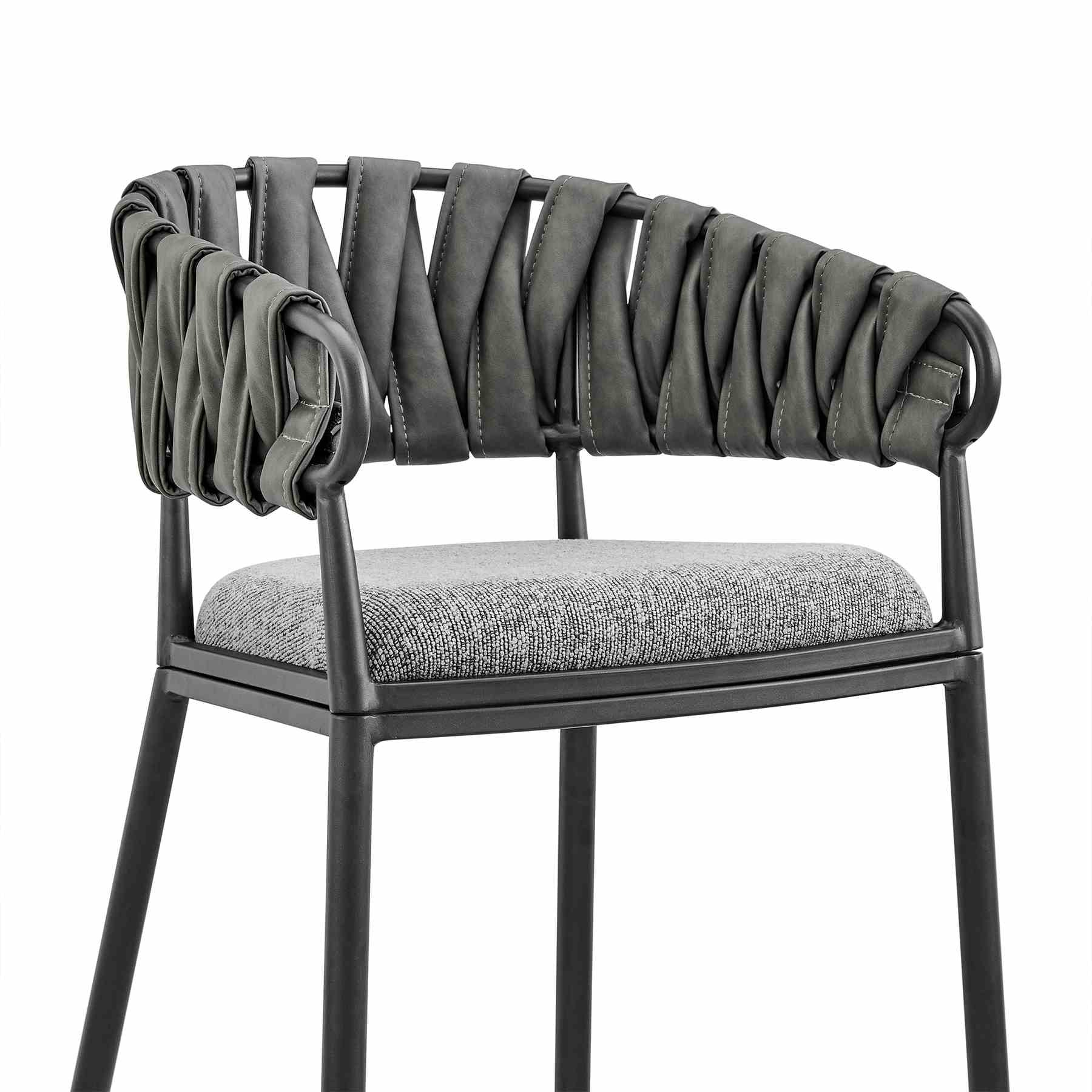 Giovanni 30" Bar Stool in Black Metal with Gray Fabric and Faux Leather - Image 6