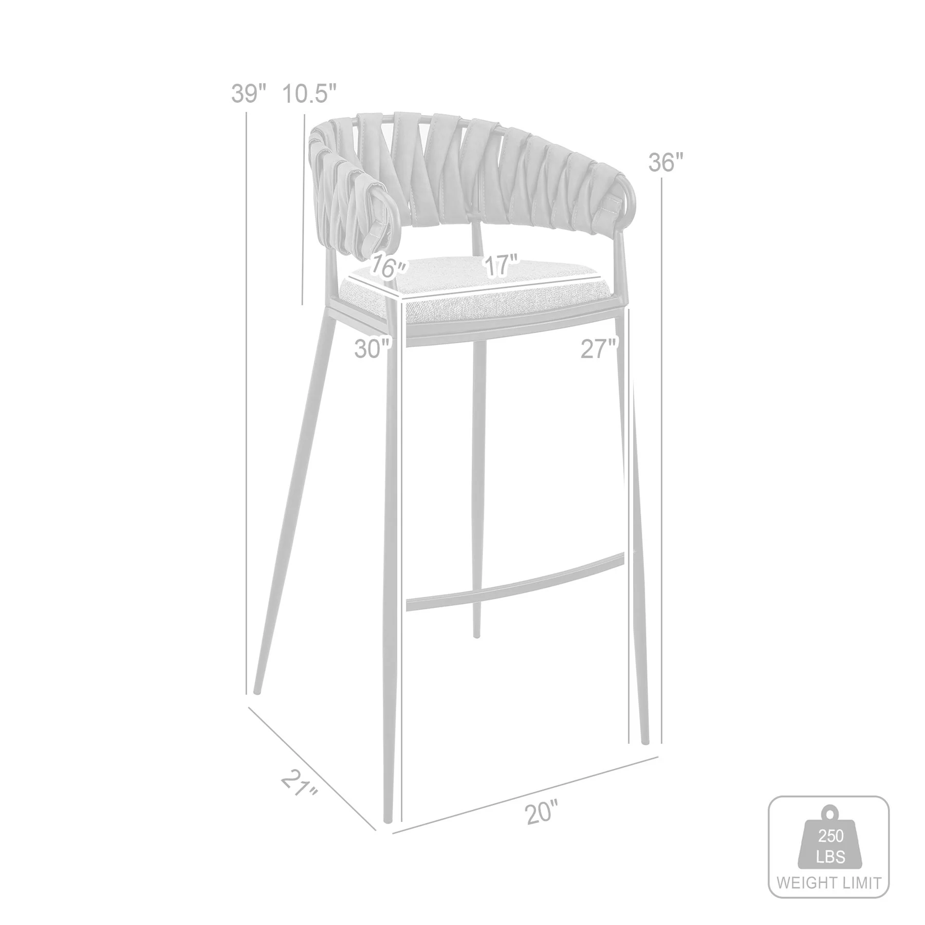 Giovanni 30" Bar Stool in Black Metal with Gray Fabric and Faux Leather - Image 9