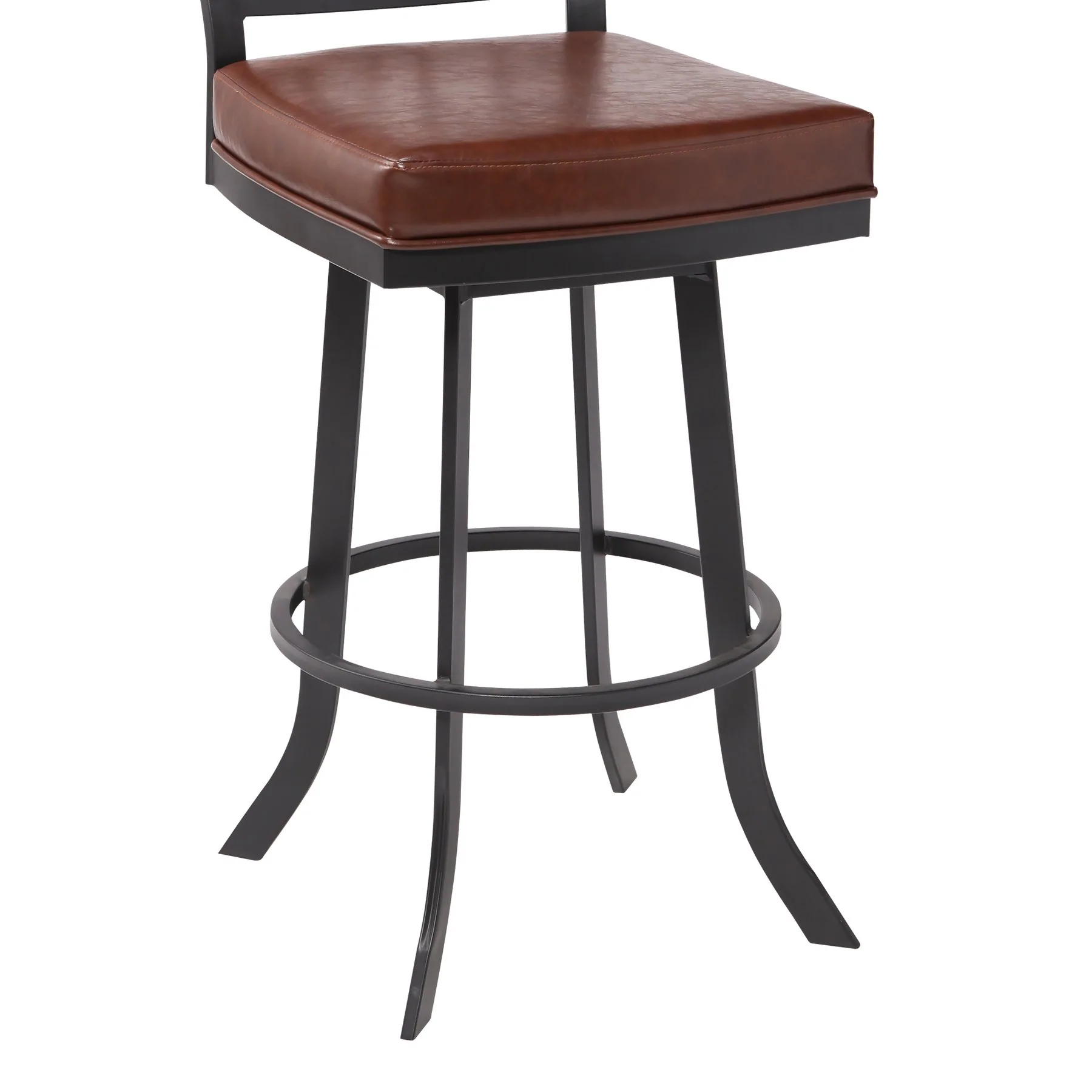 Giselle Contemporary 30" Bar Height Barstool in Matte Black Finish and Vintage Coffee Faux Leather - Image 3