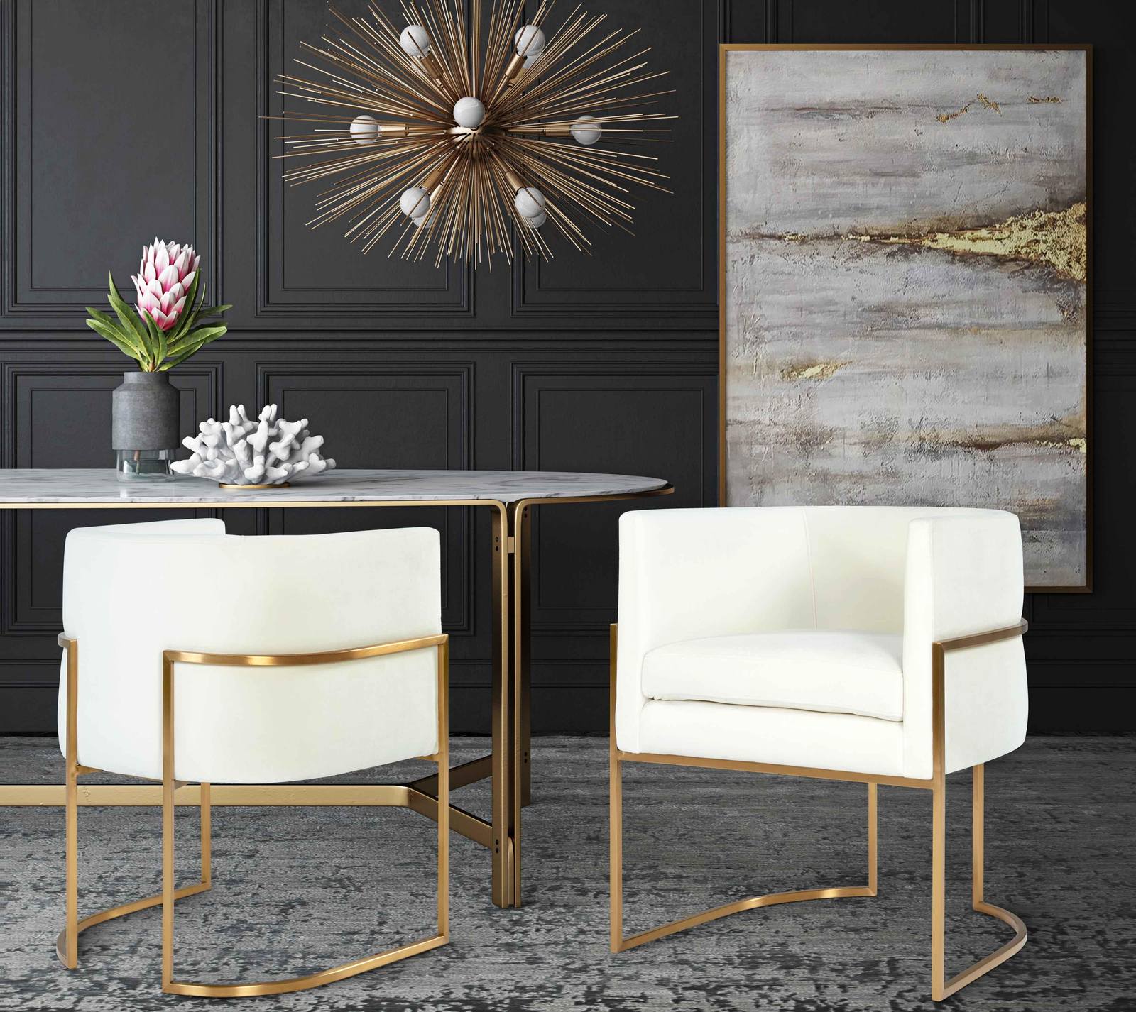 Giselle Cream Velvet Dining Chair Gold Leg - Image 2