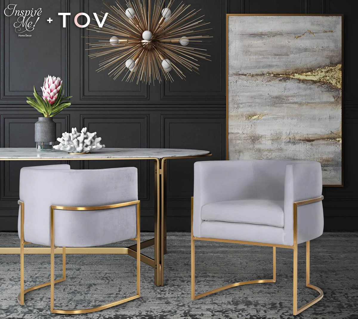 Giselle Grey Velvet Dining Chair with Gold Leg - Image 2