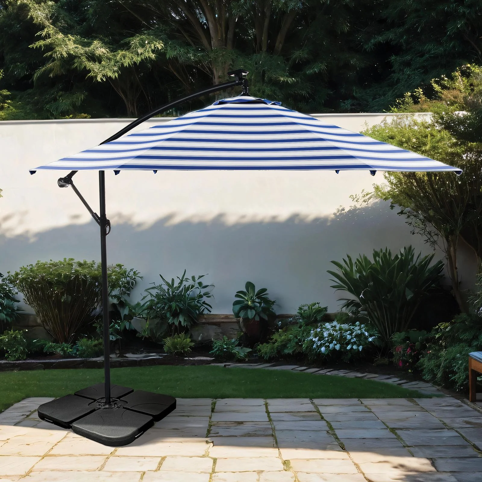 Glam Cantilever Umbrella, Blue/White - Image 3