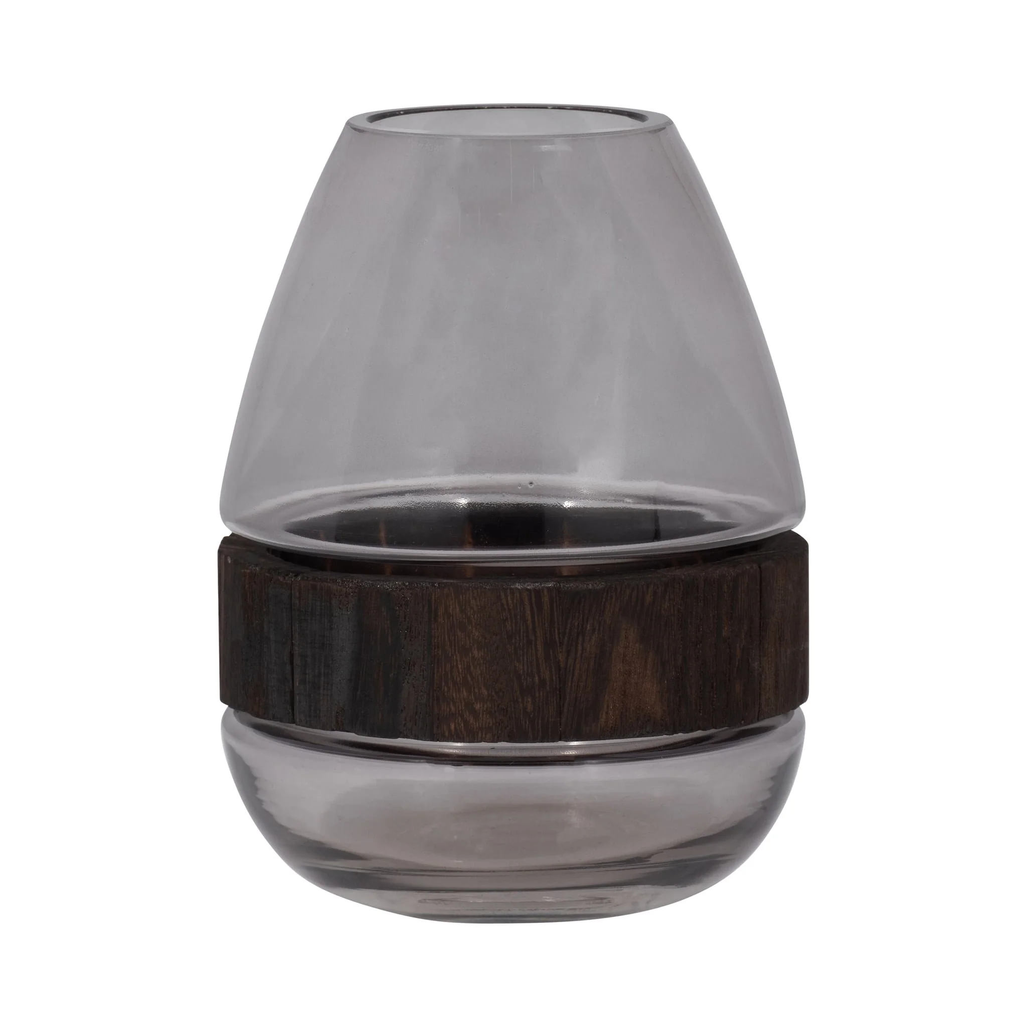 Glass, 10" Belly Vase W/ Wood Band, Clear - Image 2
