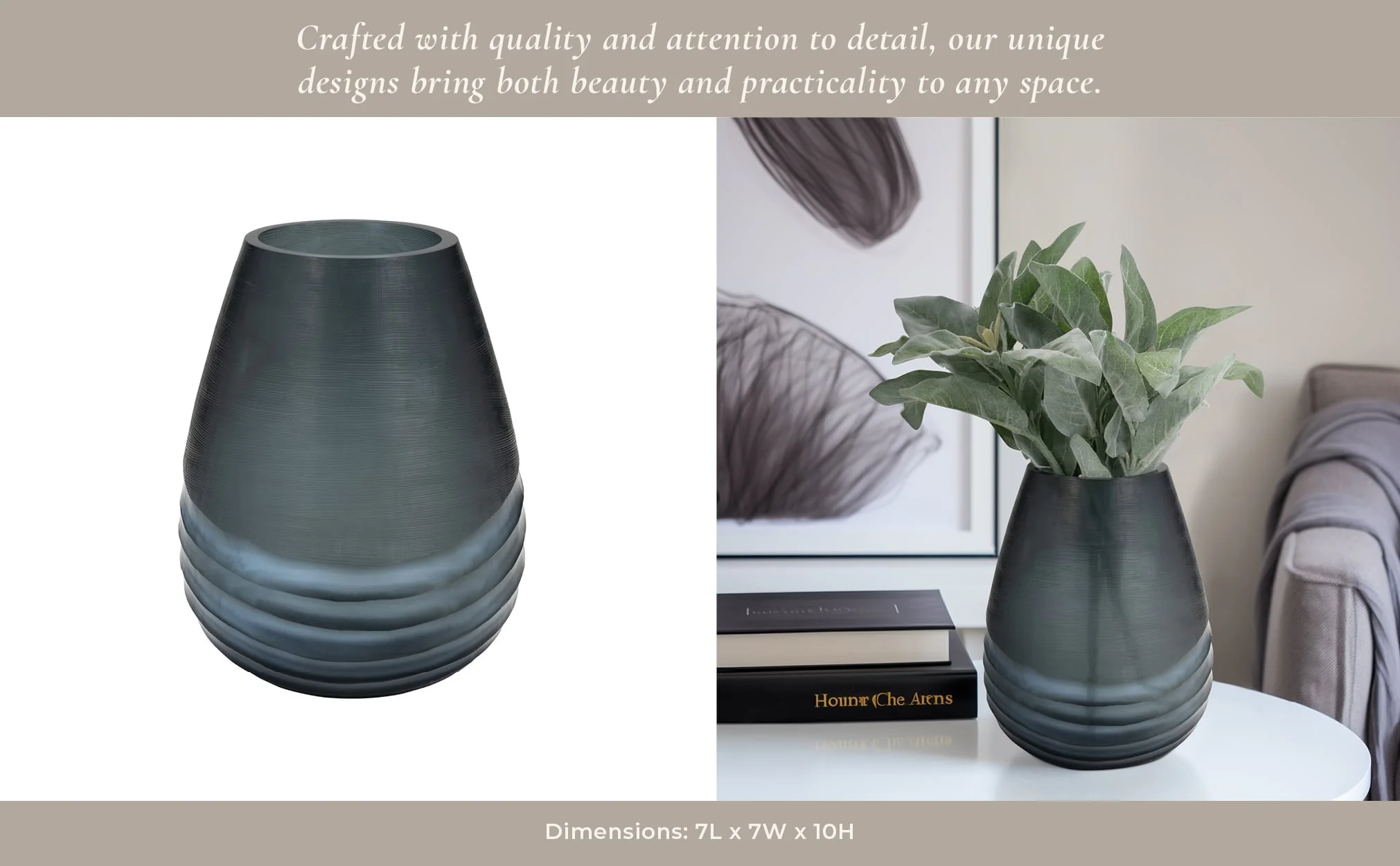 Glass, 10" Etched Vase, Blue - Image 13