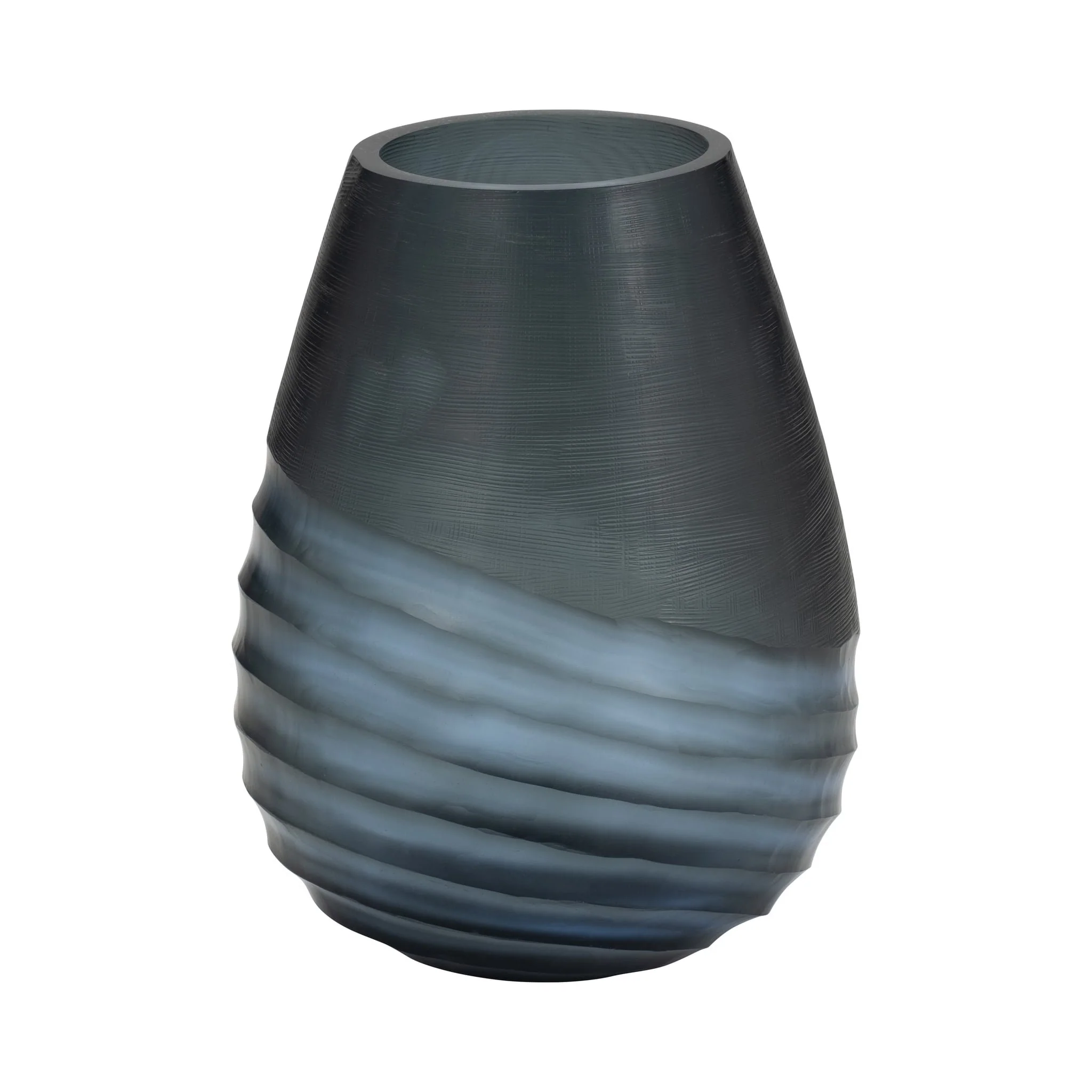 Glass, 10" Etched Vase, Blue - Image 3