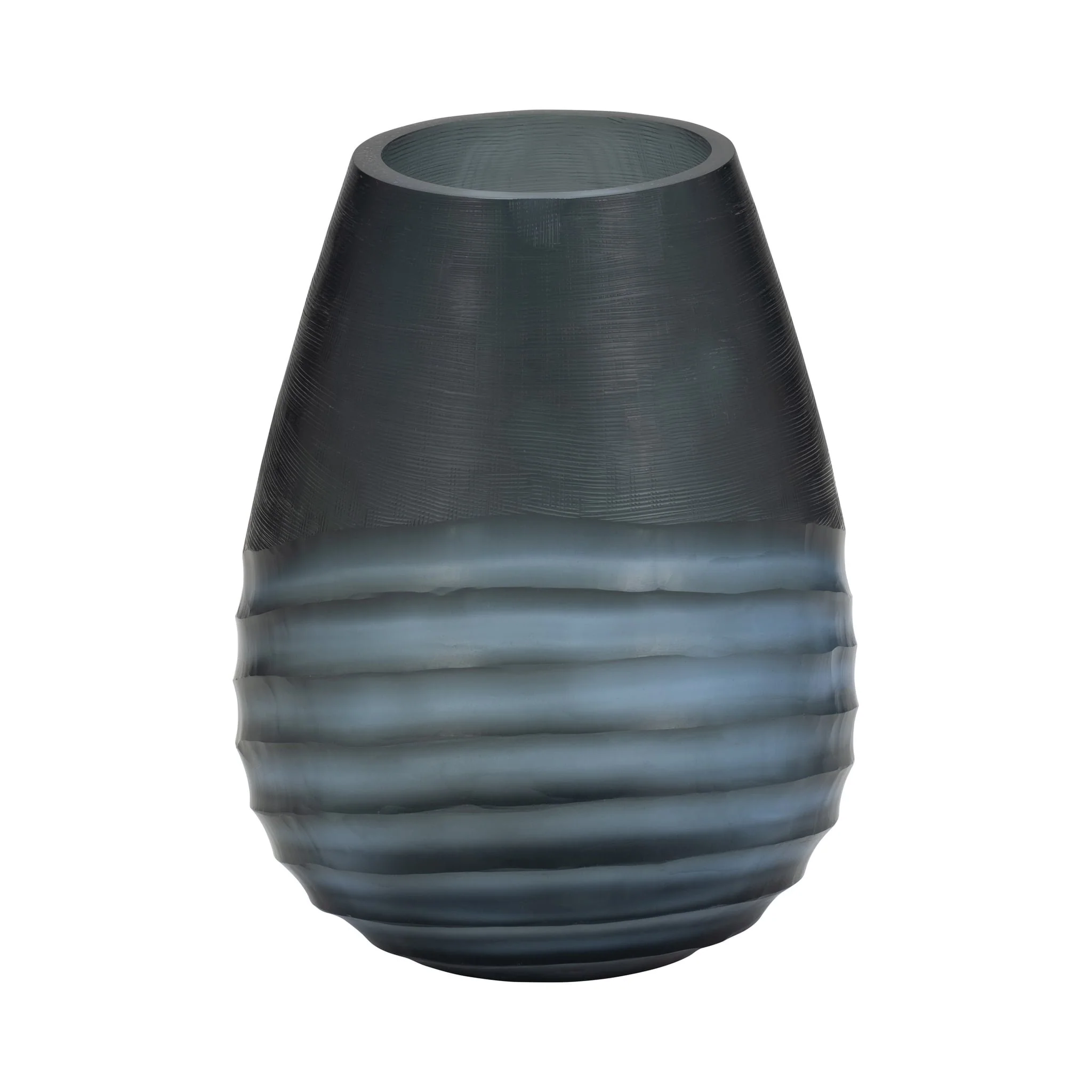 Glass, 10" Etched Vase, Blue - Image 4