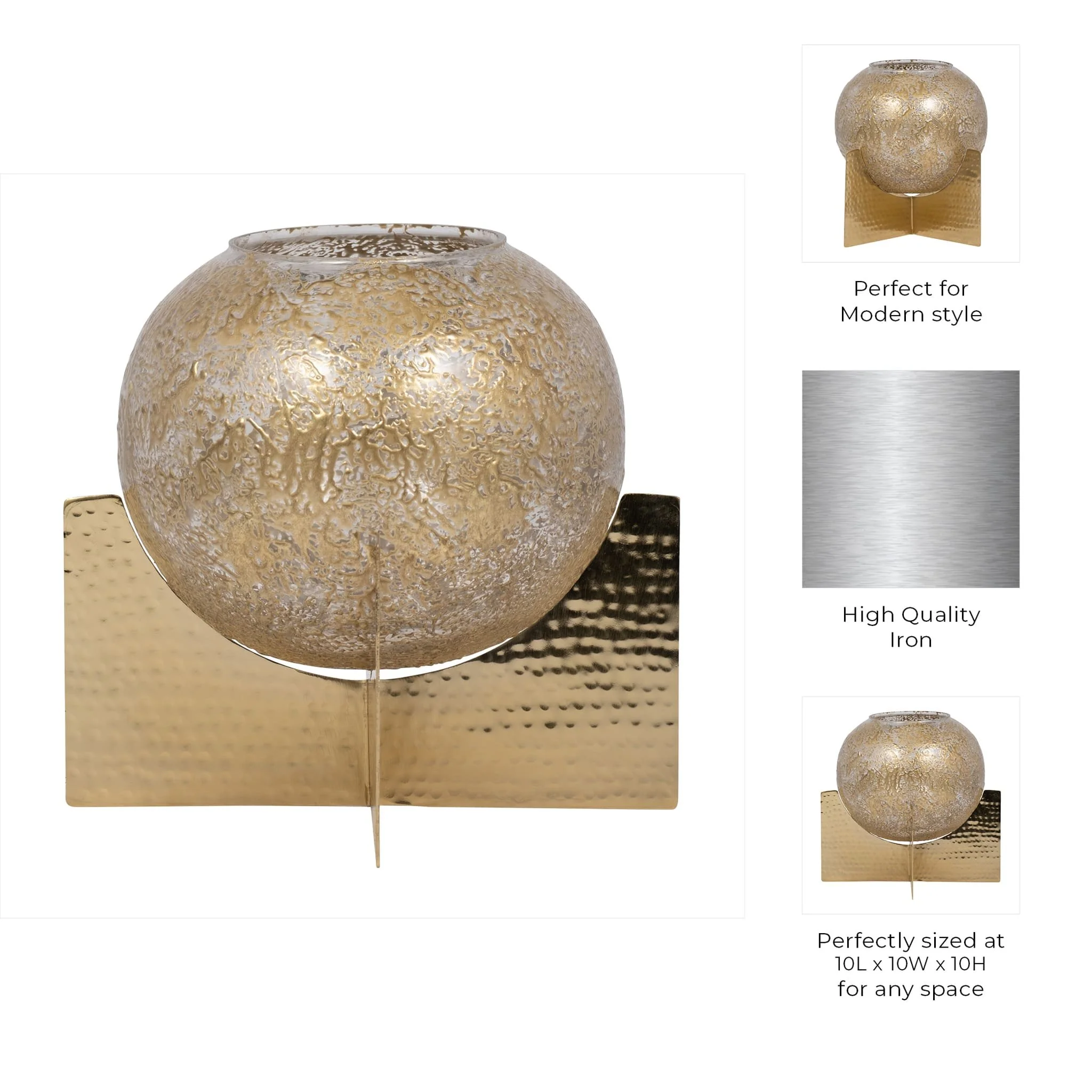 Glass, 10" Hurricane Orb, Clear/gold - Image 9