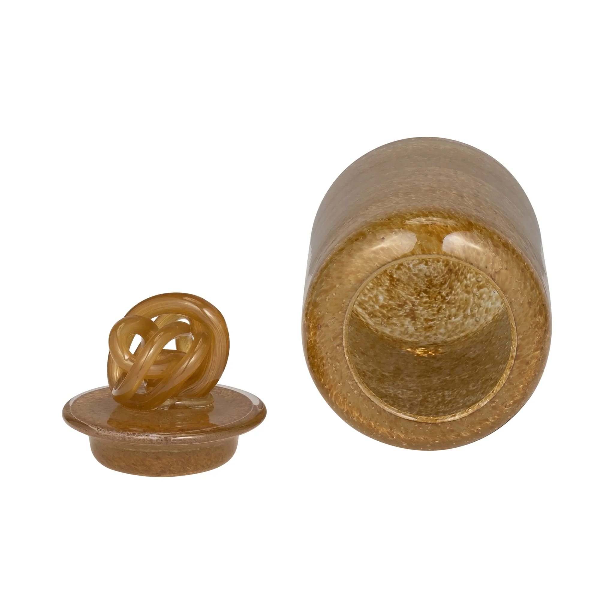 Glass, 10" Jar W/ Knot Lid Amber Bubble - Image 4