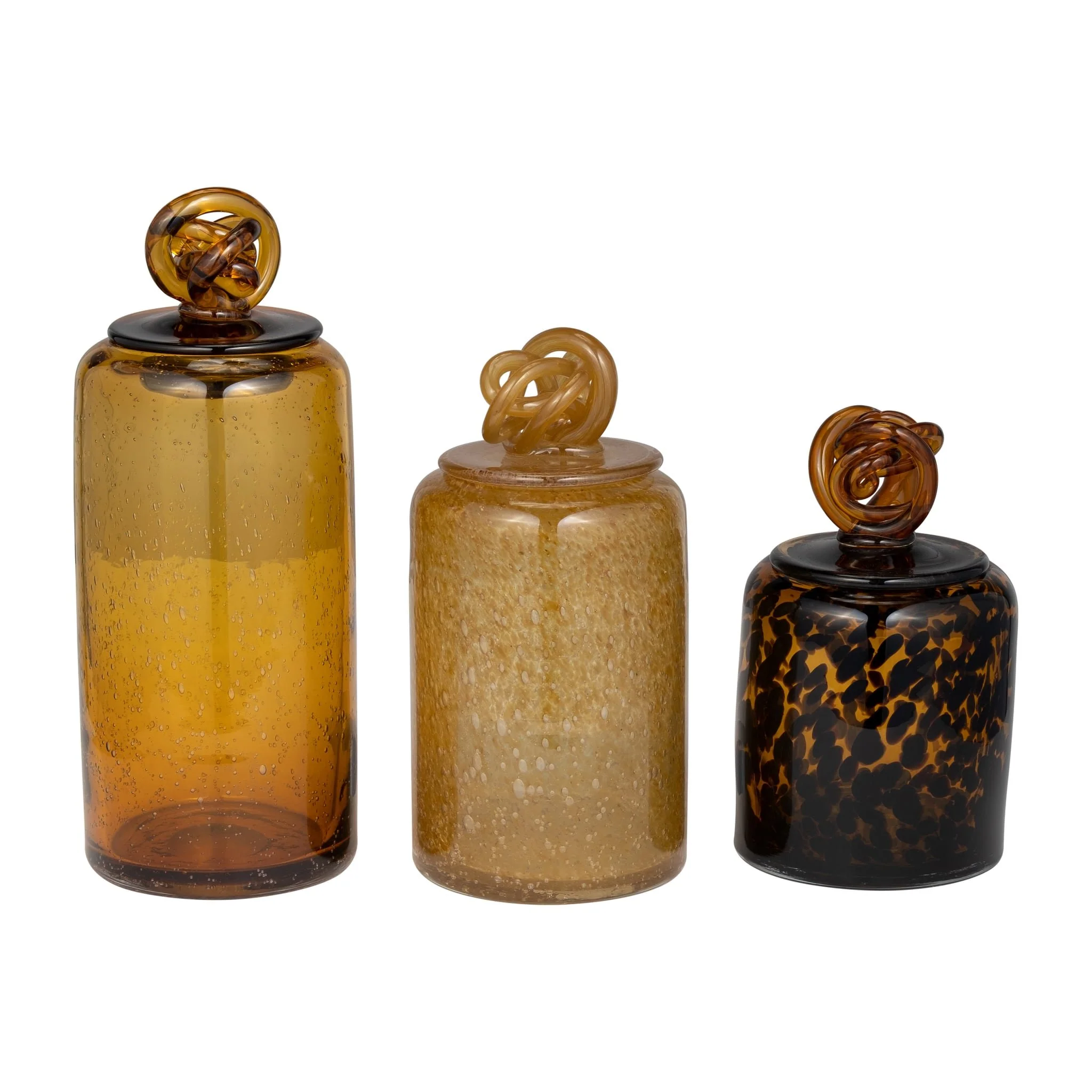 Glass, 10" Jar W/ Knot Lid Amber Bubble - Image 6