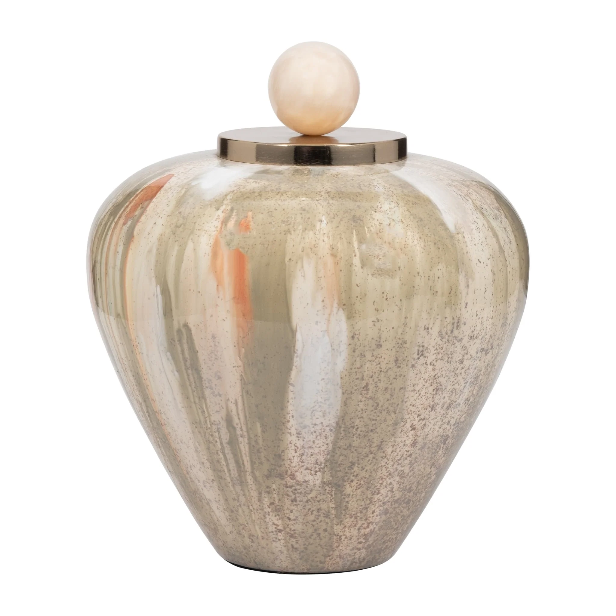 Glass, 10" Temple Vase W/ Resin Topper, Blush/gree - Image 3