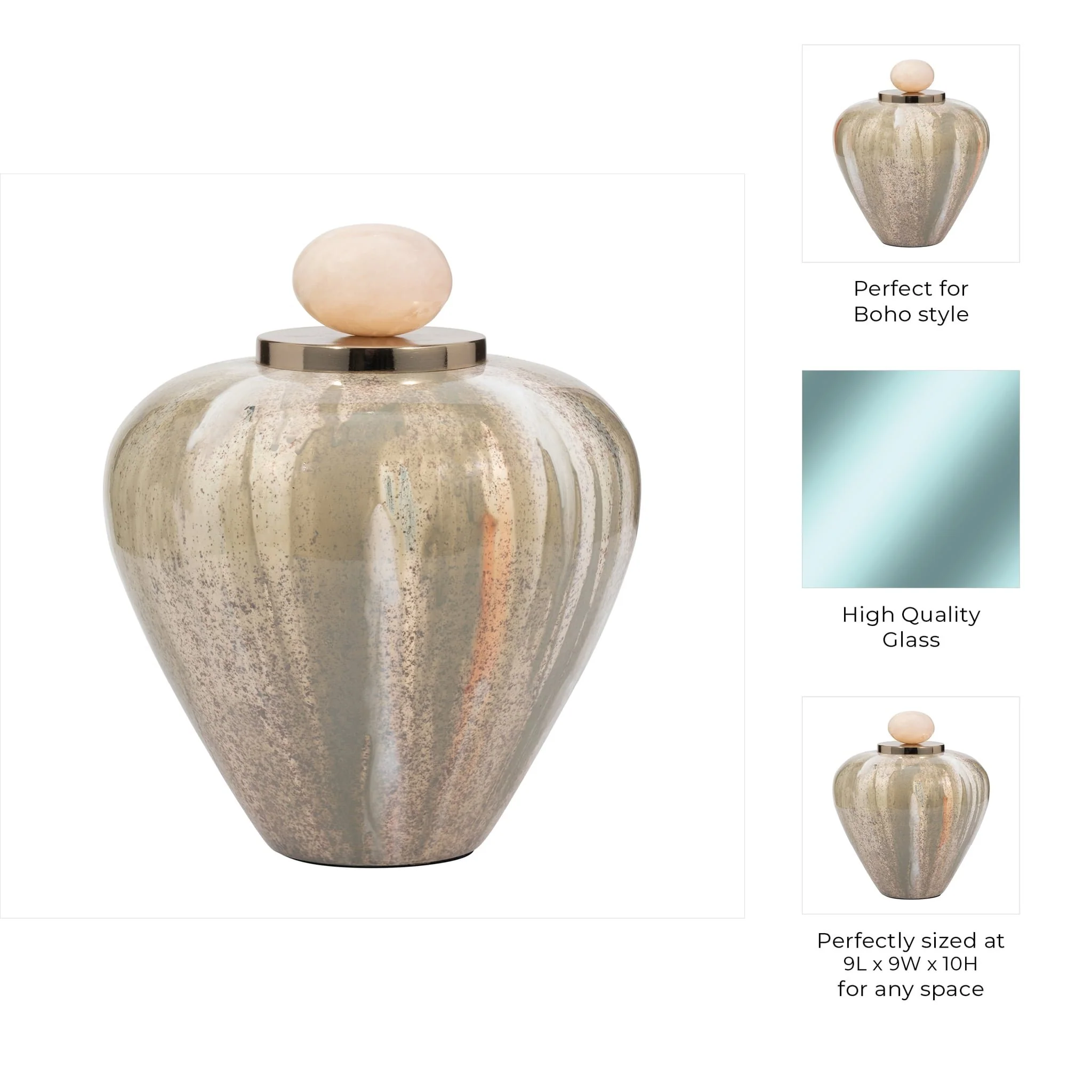 Glass, 10" Temple Vase W/ Resin Topper, Blush/gree - Image 8
