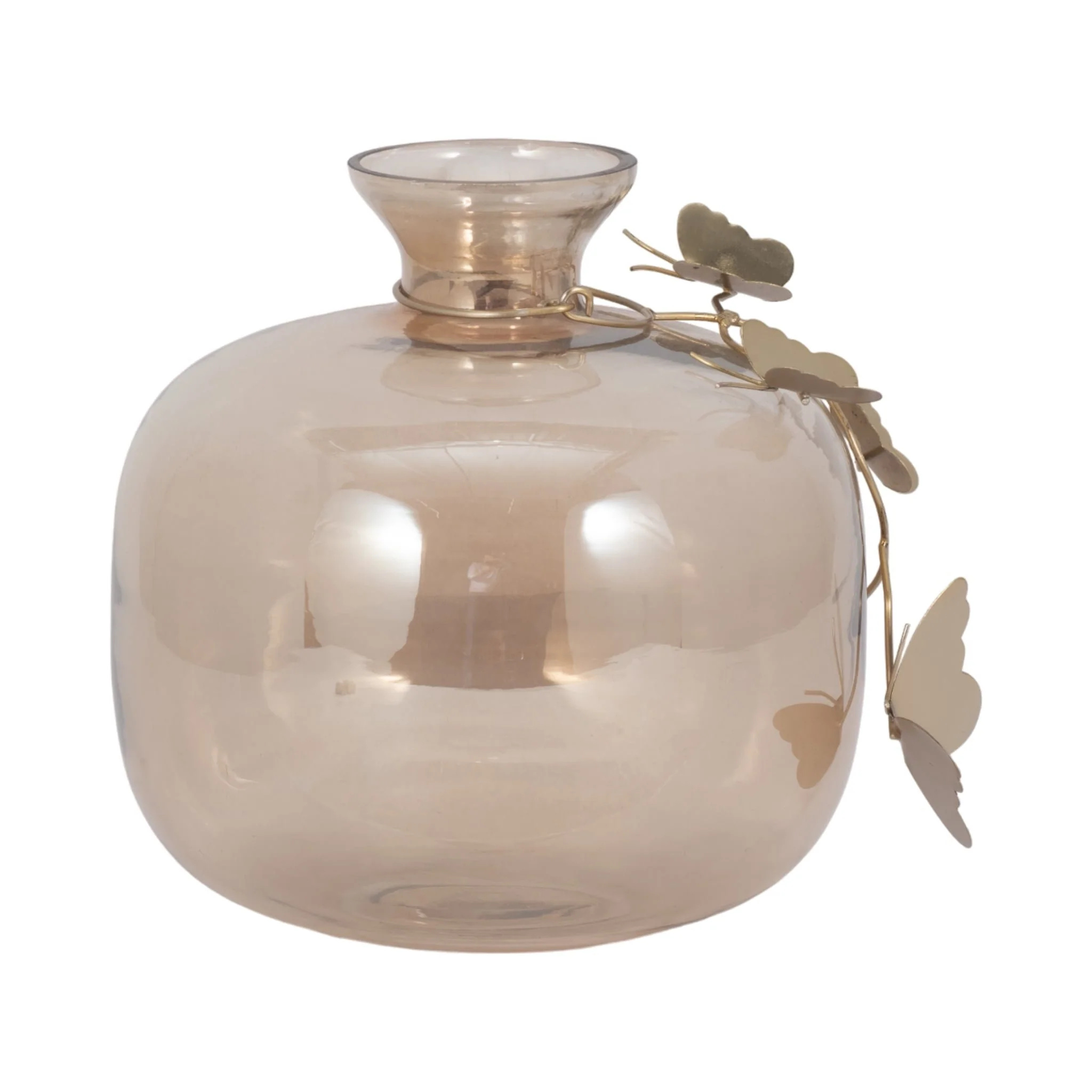 Glass, 10" Vase W/ Butterfly Garland, Gold - Image 4