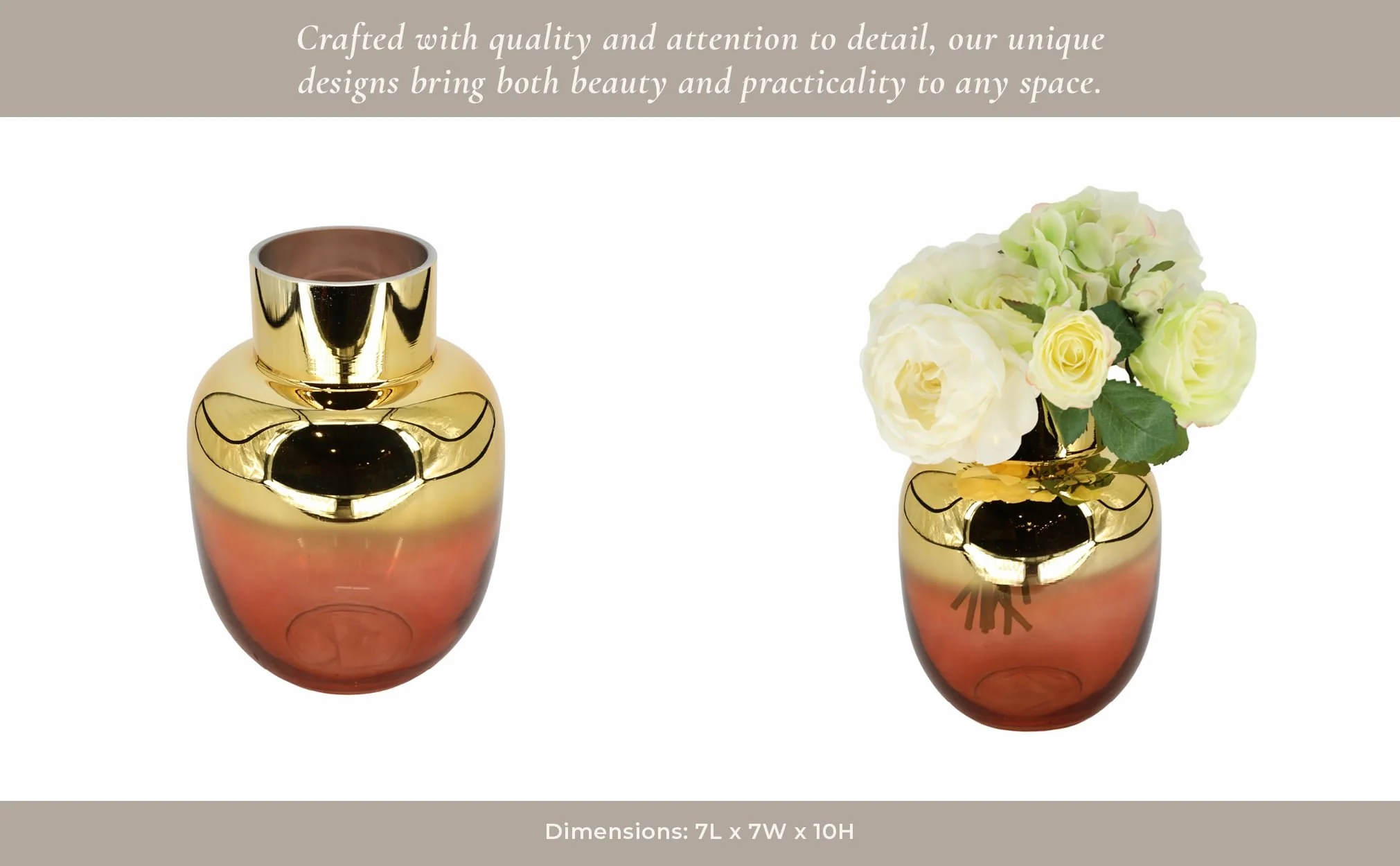 Glass 10"h Metallic Vase, Pink/gold - Image 10