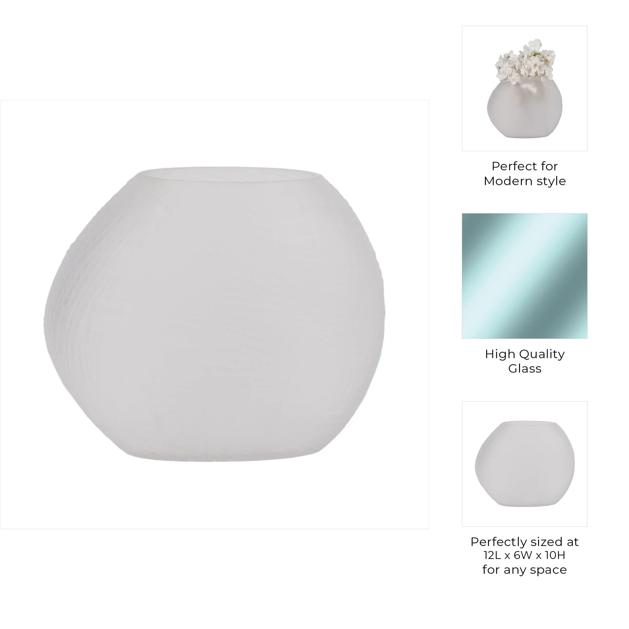Glass 10"h Textured Vase, Frosted White - Image 10