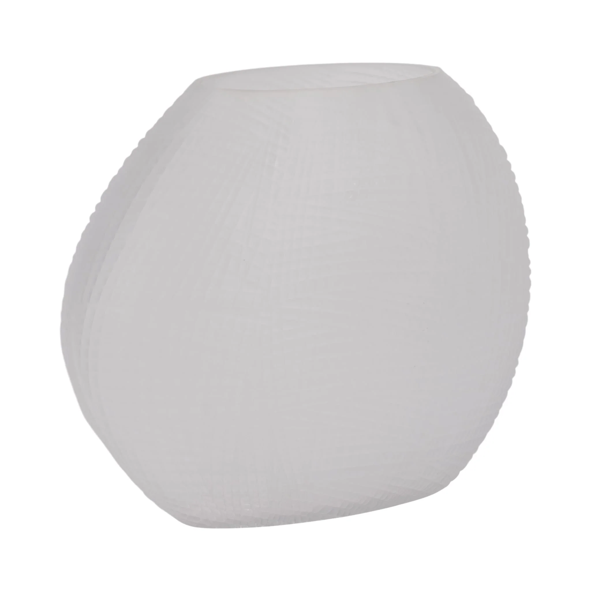 Glass 10"h Textured Vase, Frosted White - Image 3
