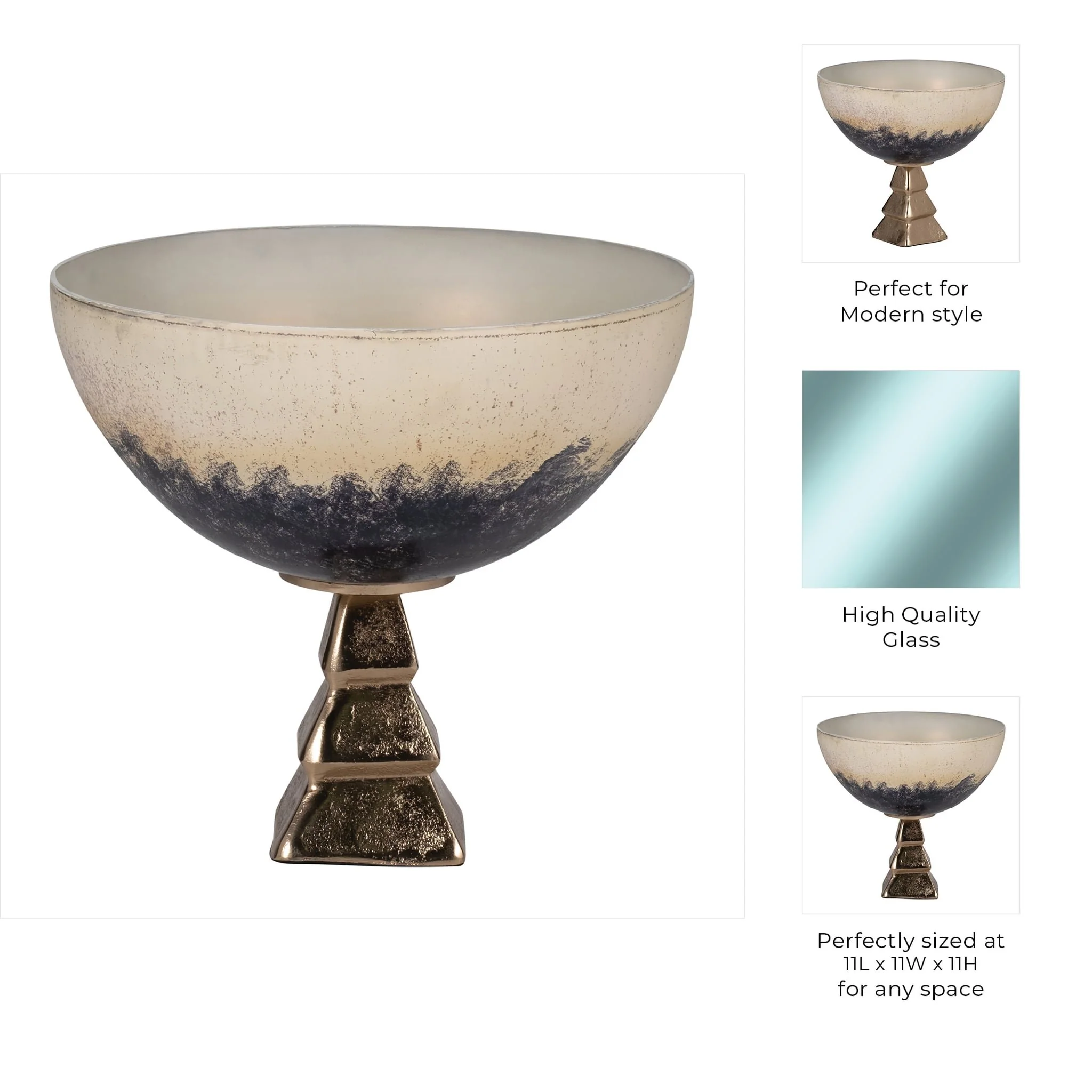 Glass, 11" Bowl W/ Stand, 2-tone White - Image 9