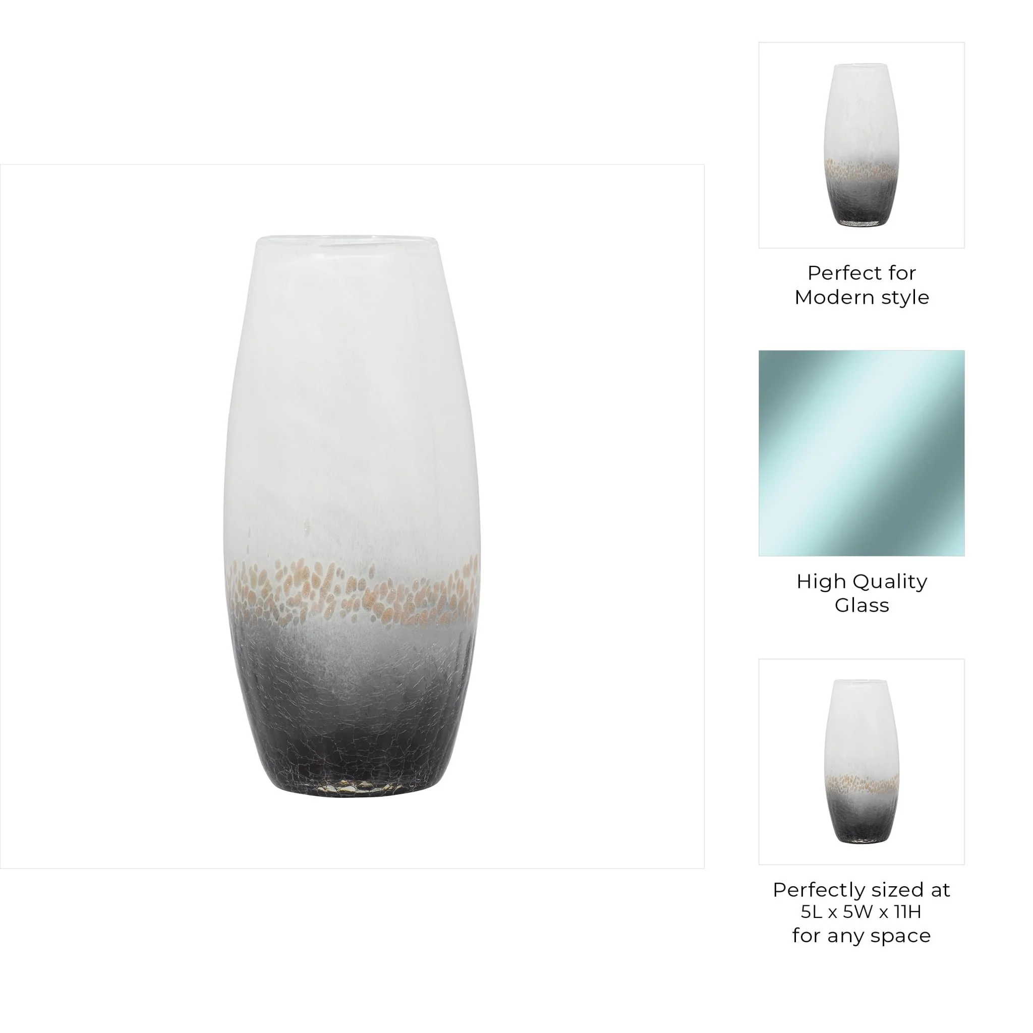 Glass, 11" Crackle Vase, Multi - Image 9