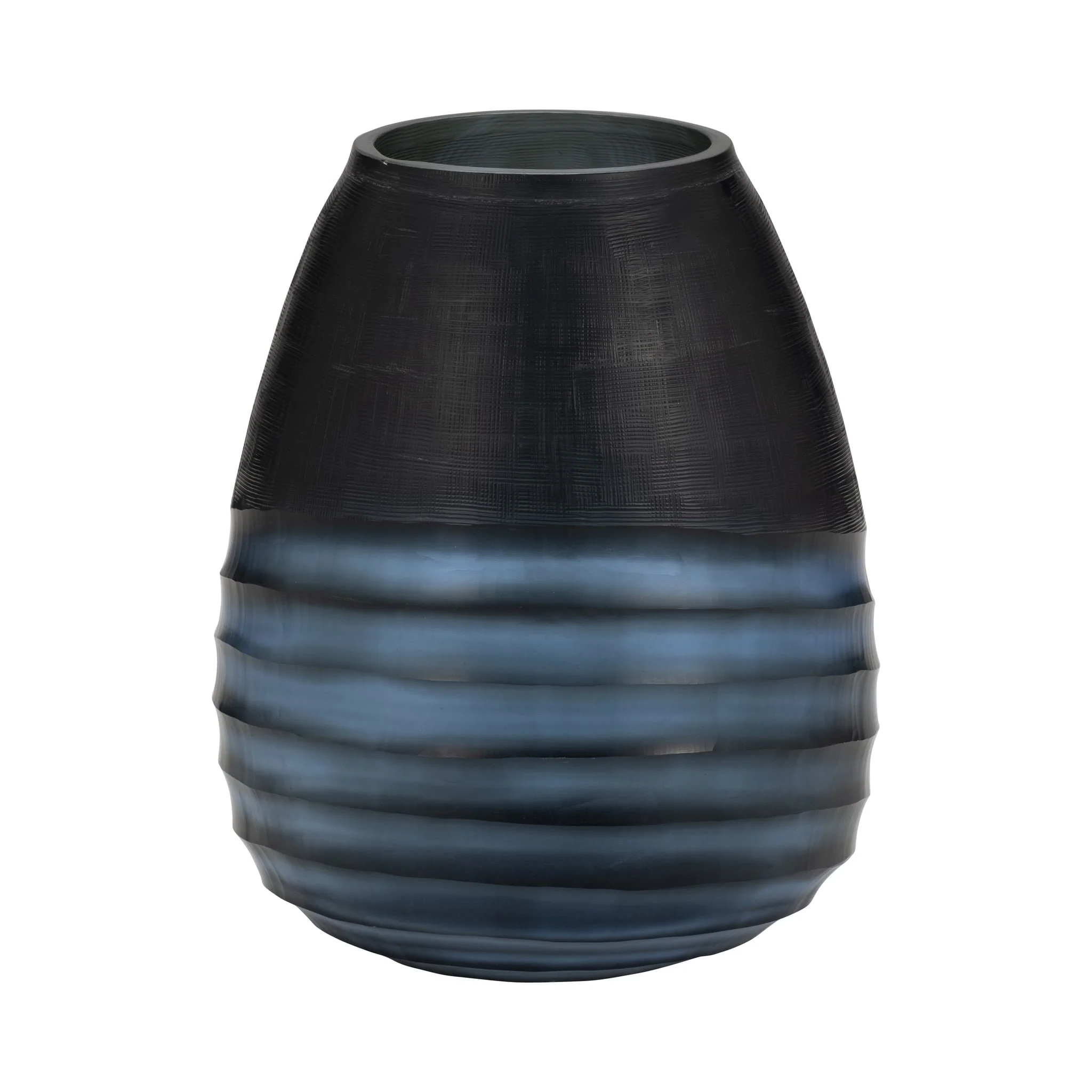 Glass, 11" Etched Vase, Blue - Image 3