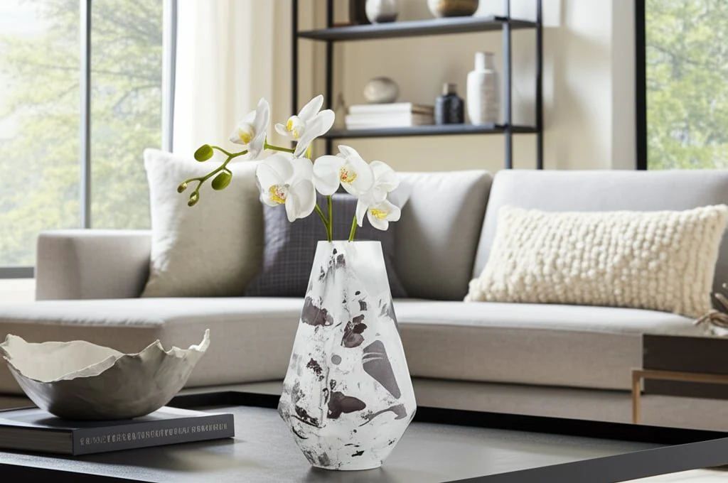 Glass, 11" Fog Shadow Vase, White - Image 4