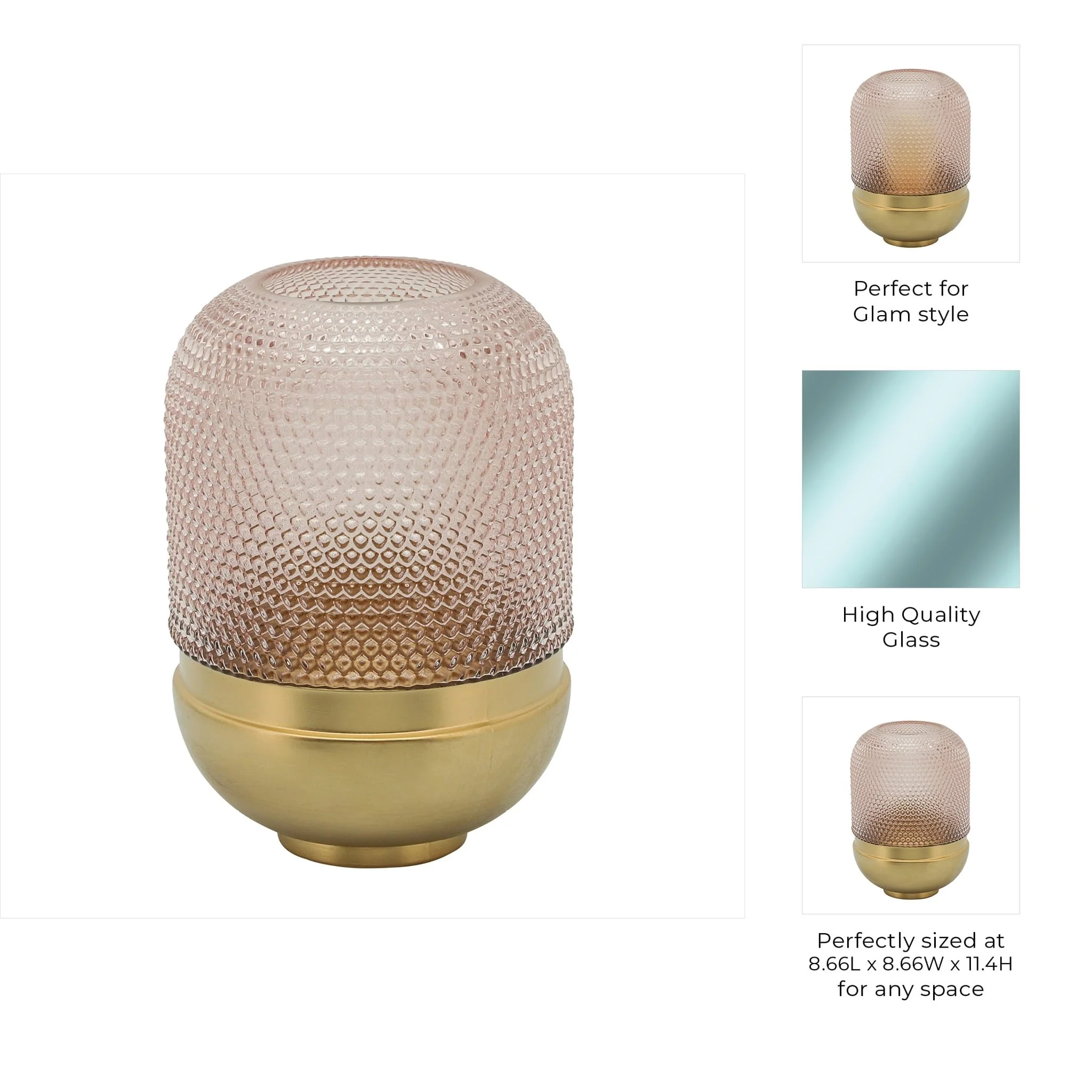 Glass 11", Textured Dots, Pink/gold - Image 5