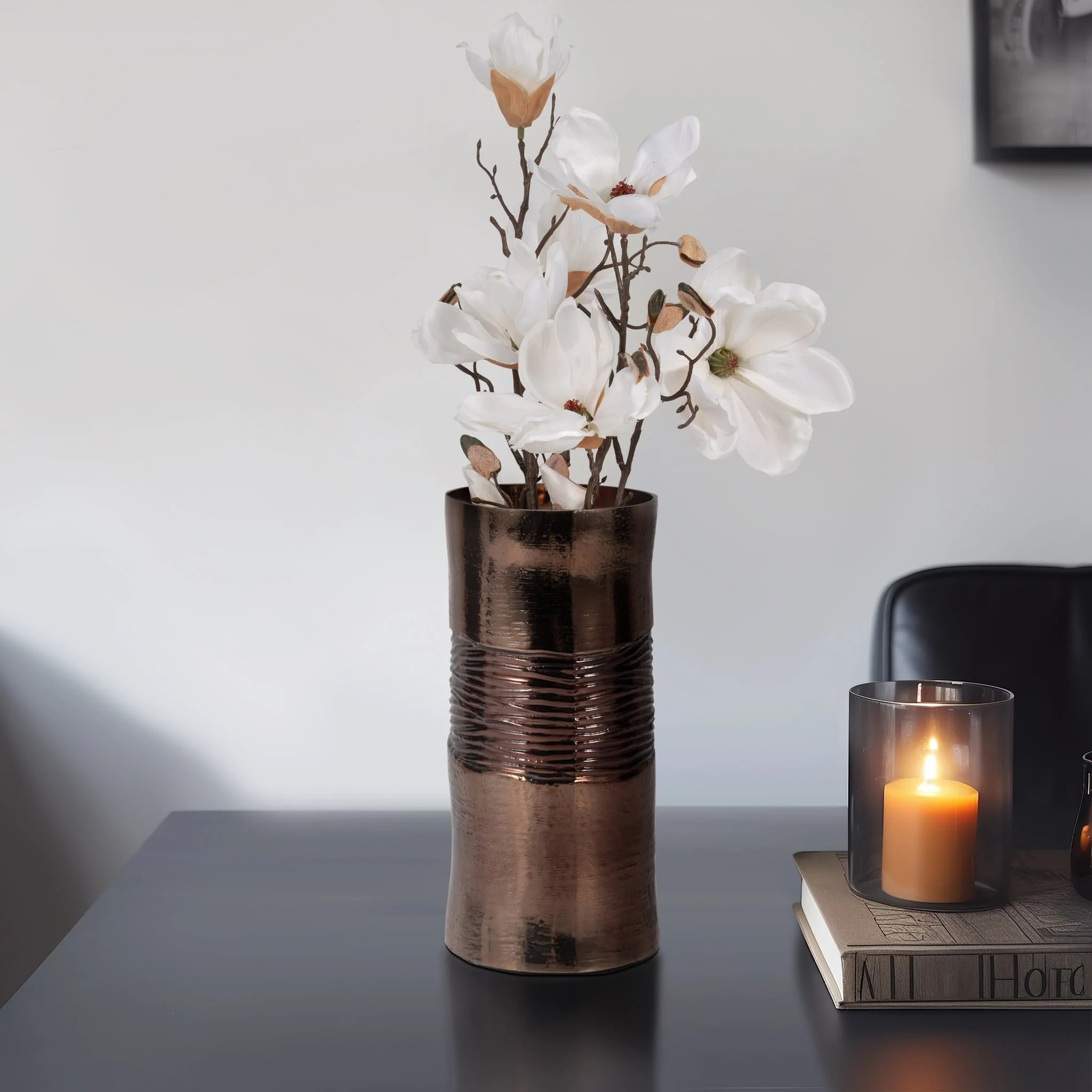 Glass, 11" Textured Enamel Vase, Bronze - Image 10