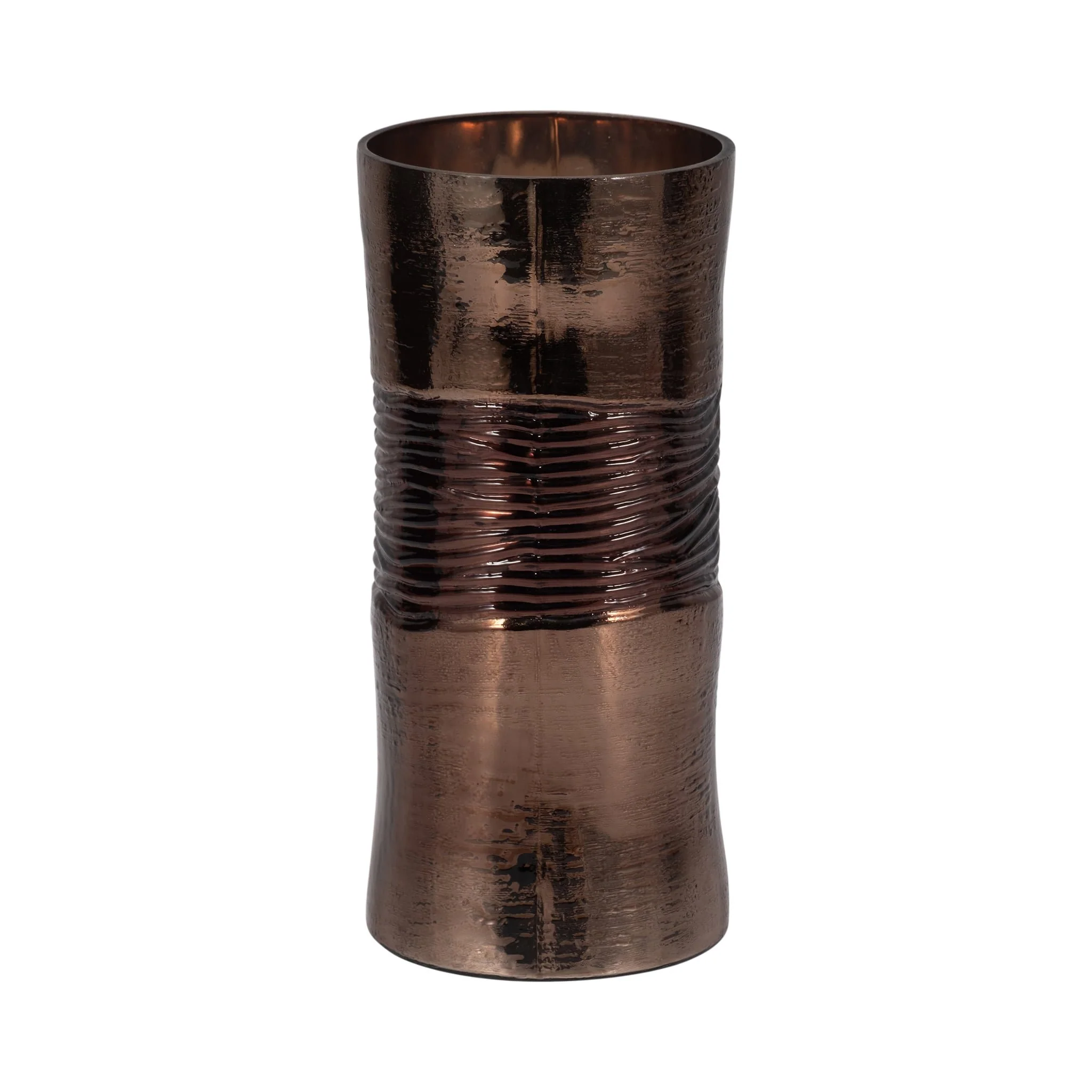 Glass, 11" Textured Enamel Vase, Bronze - Image 3