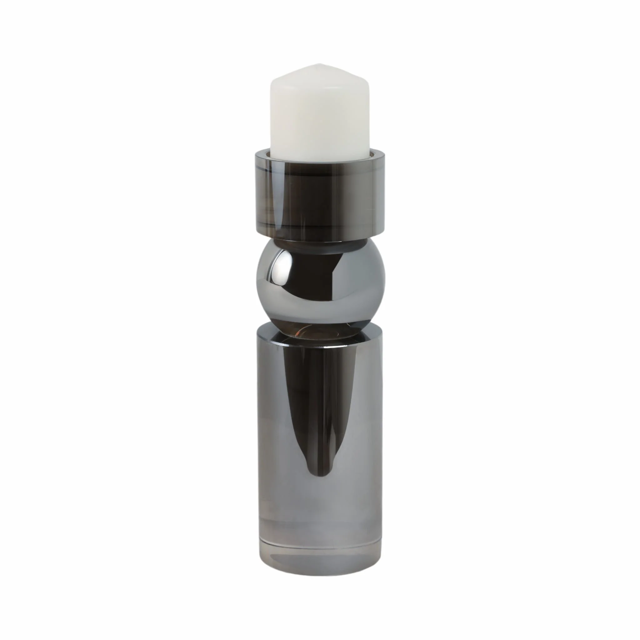 Glass 11"h Pillar Candle Holder, Smoke - Image 2