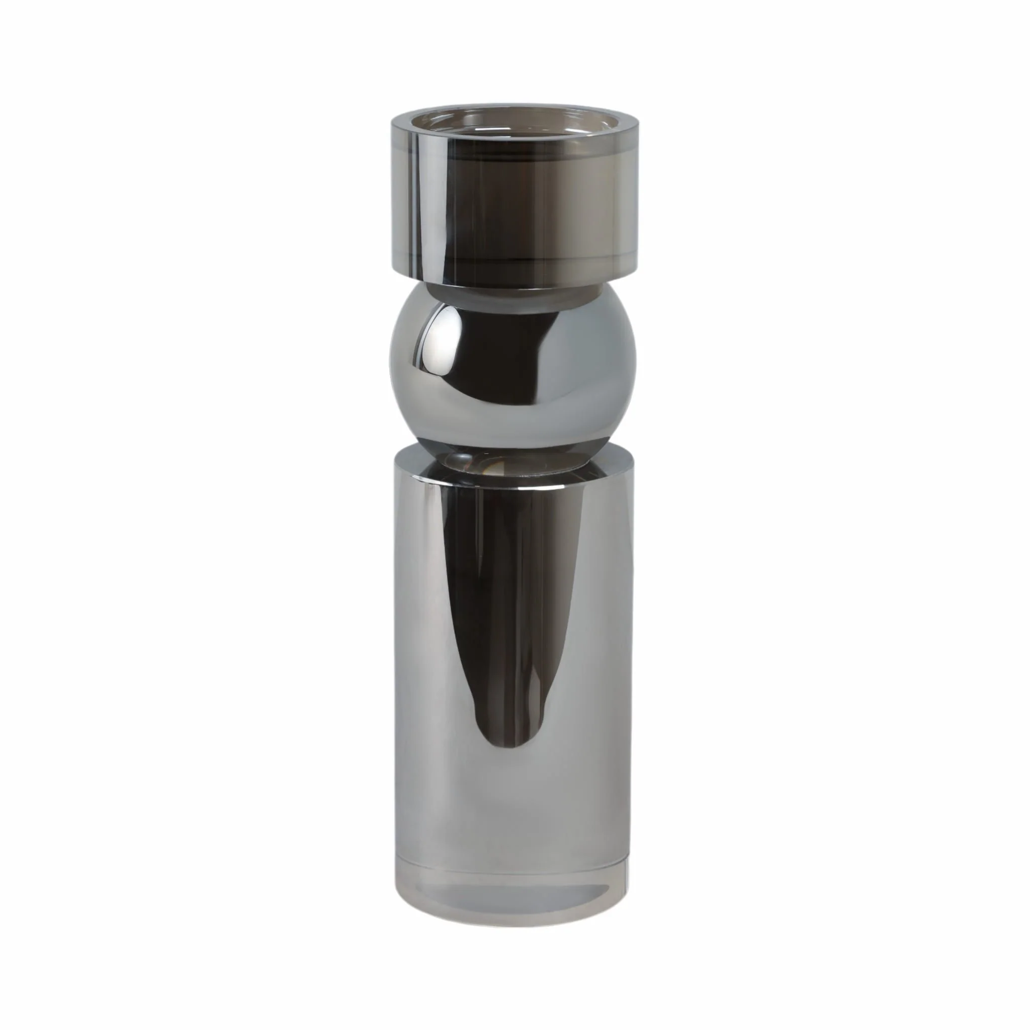 Glass 11"h Pillar Candle Holder, Smoke - Image 4