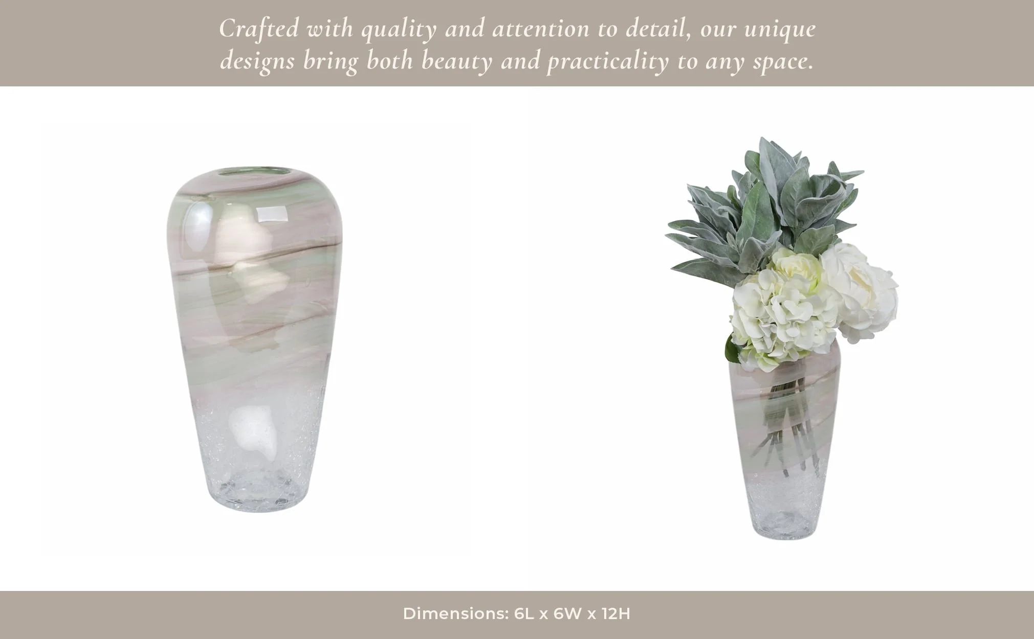 Glass, 12" Crackled Vase, Clear - Image 12
