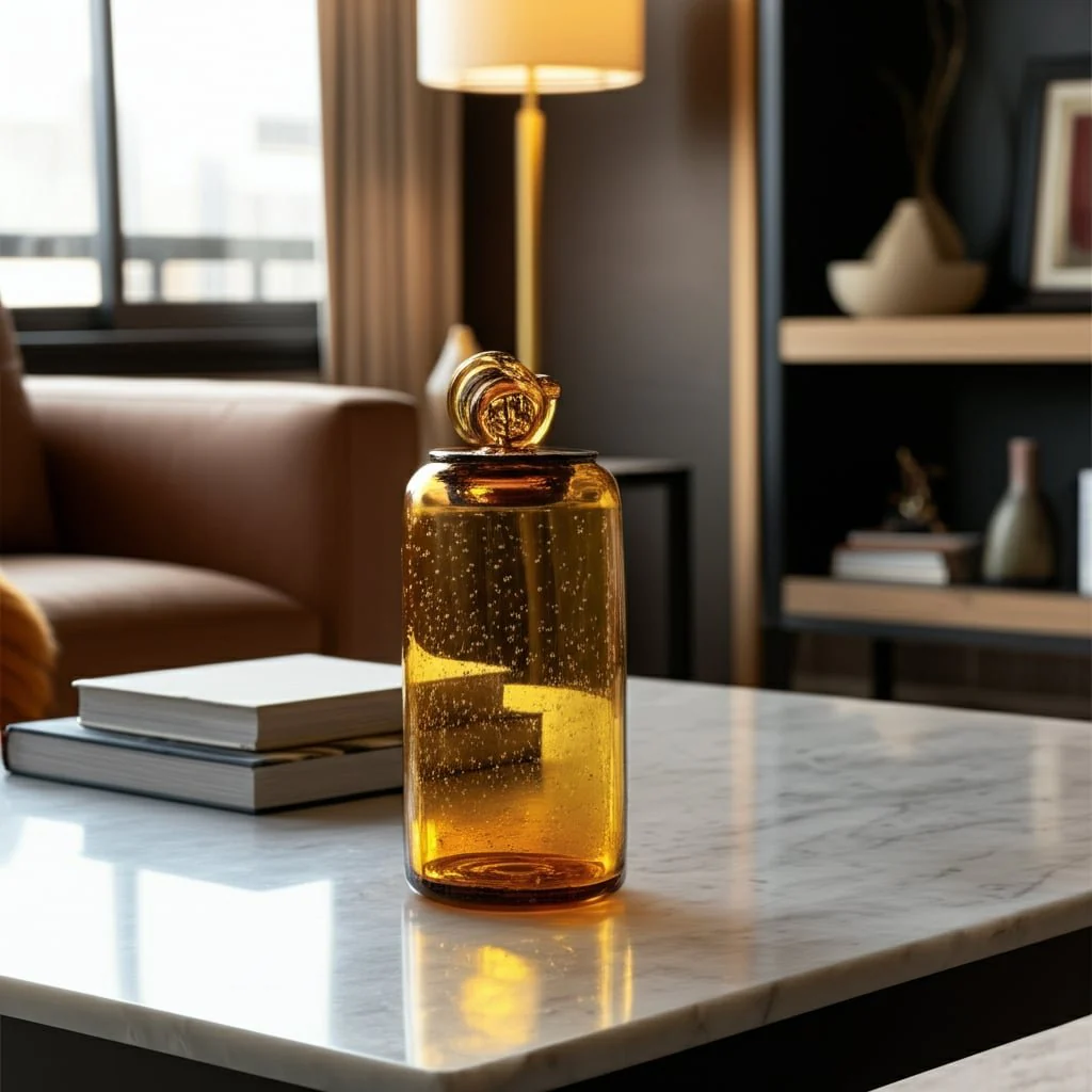 Glass, 12" Jar W/ Knot Lid Dark Amber - Image 12