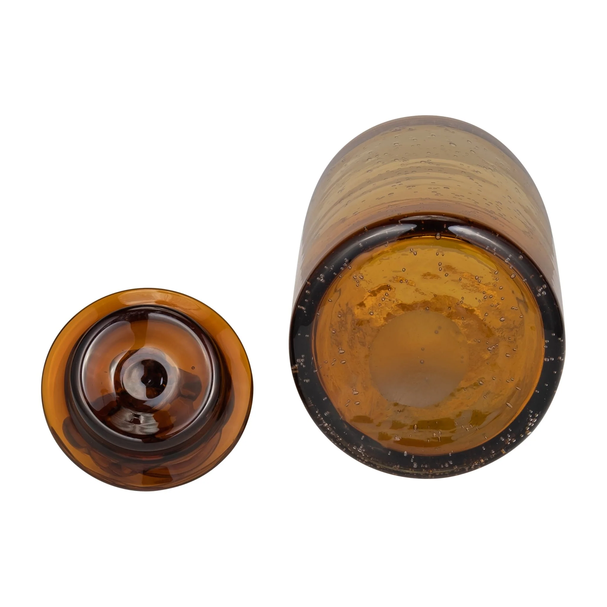 Glass, 12" Jar W/ Knot Lid Dark Amber - Image 5