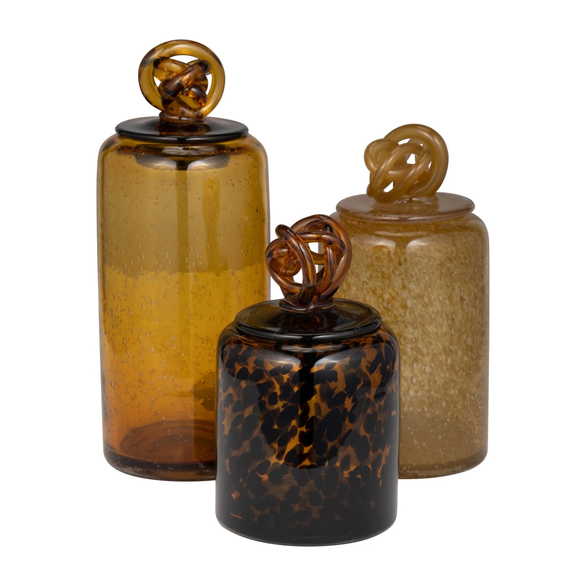 Glass, 12" Jar W/ Knot Lid Dark Amber - Image 7