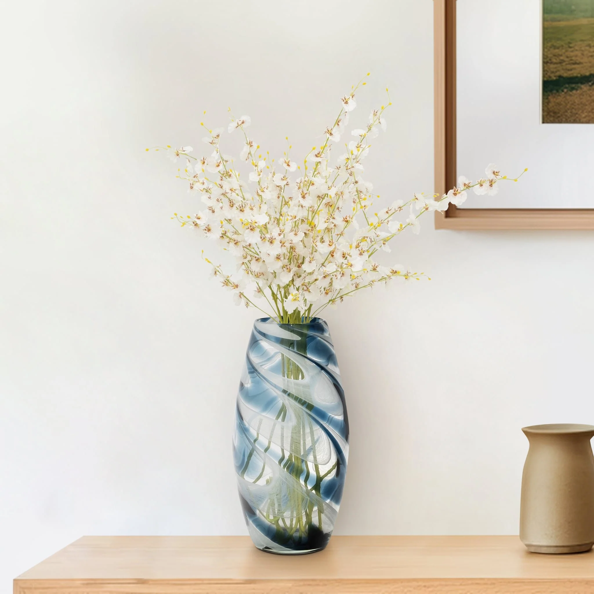 Glass, 12" Swirl Vase, Blue - Image 10