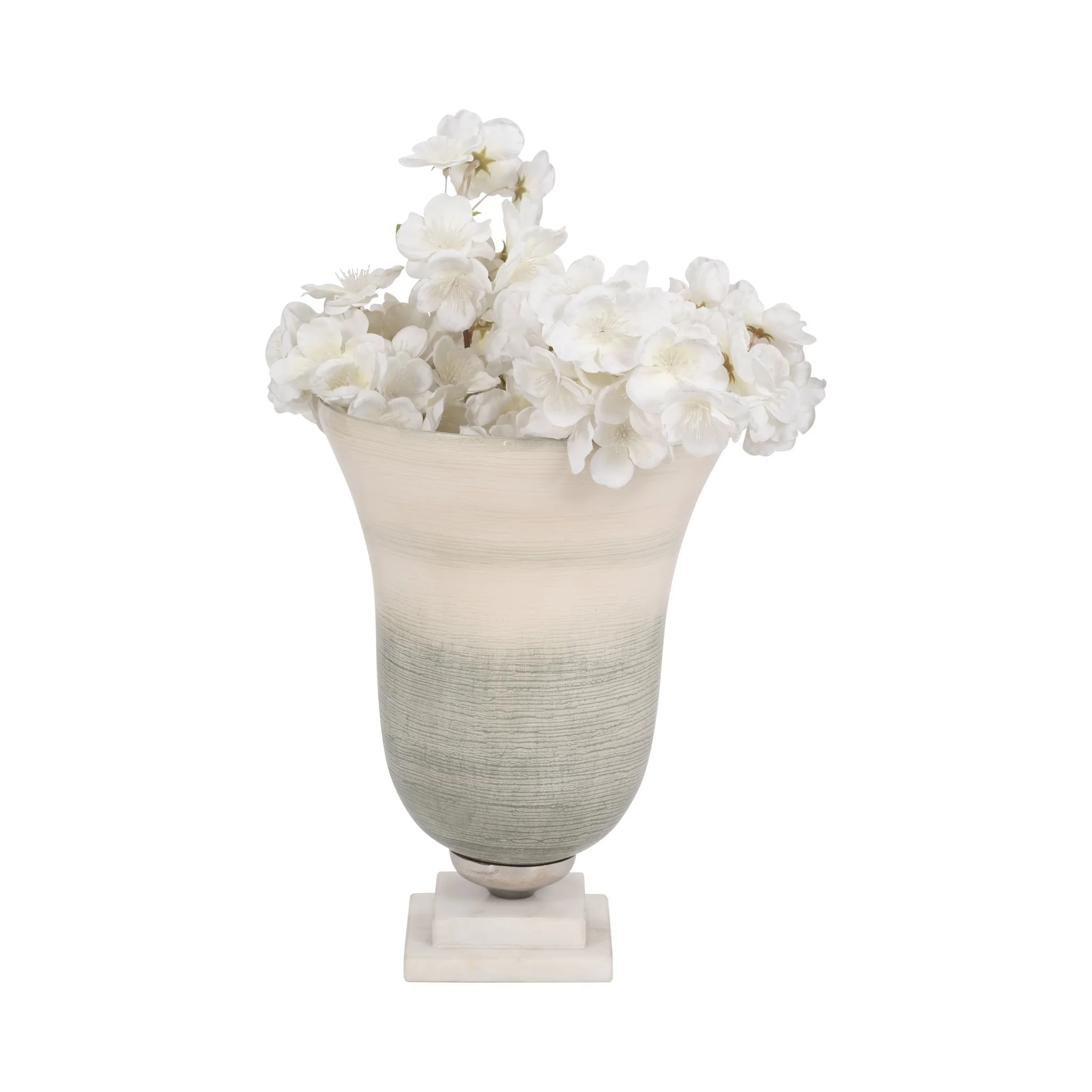 Glass, 12" Vase On Marble Base, Sage/ivory Kd - Image 2