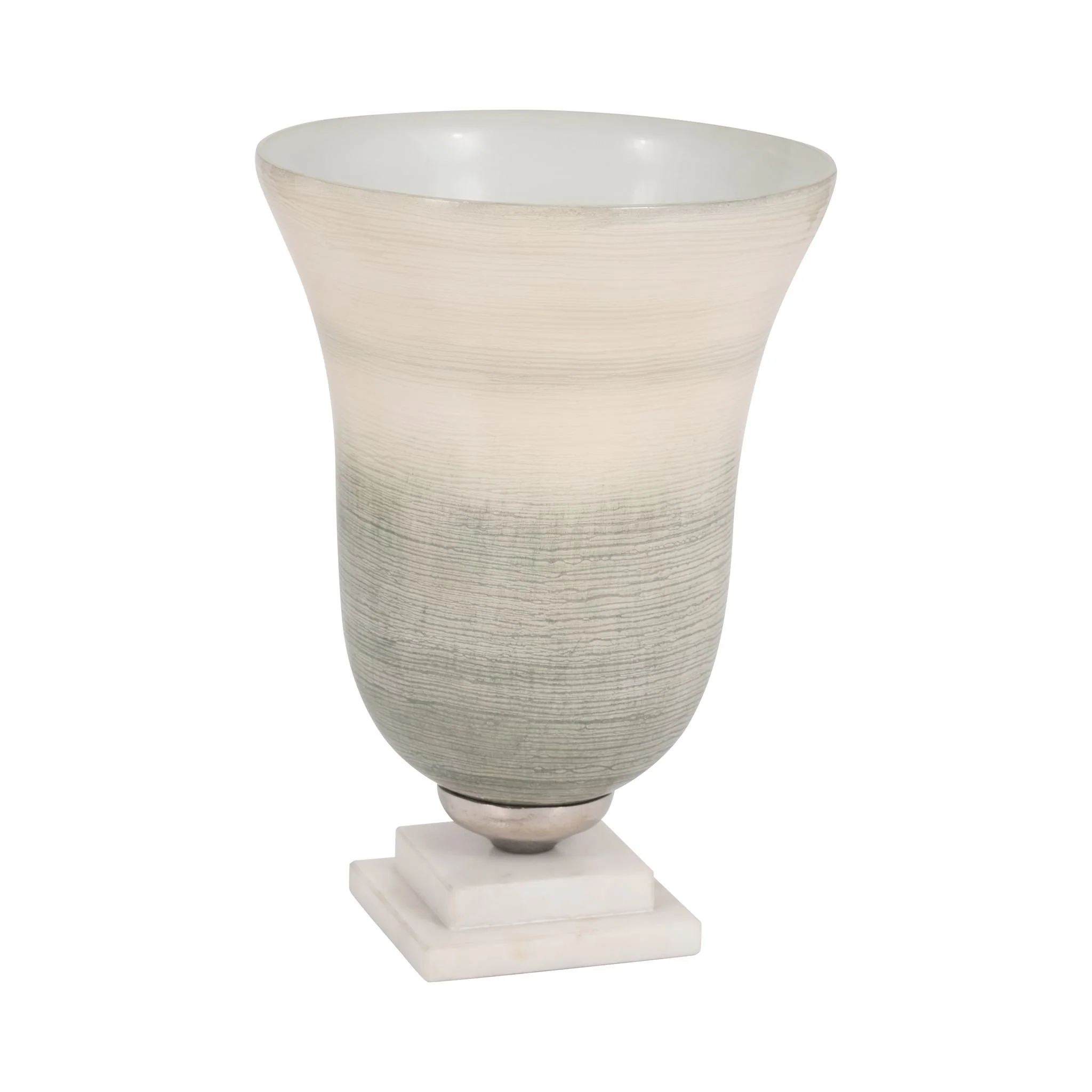Glass, 12" Vase On Marble Base, Sage/ivory Kd - Image 3