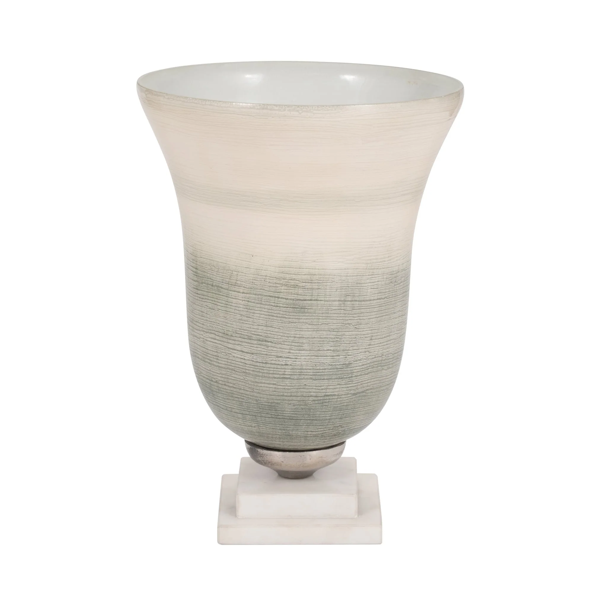 Glass, 12" Vase On Marble Base, Sage/ivory Kd - Image 4