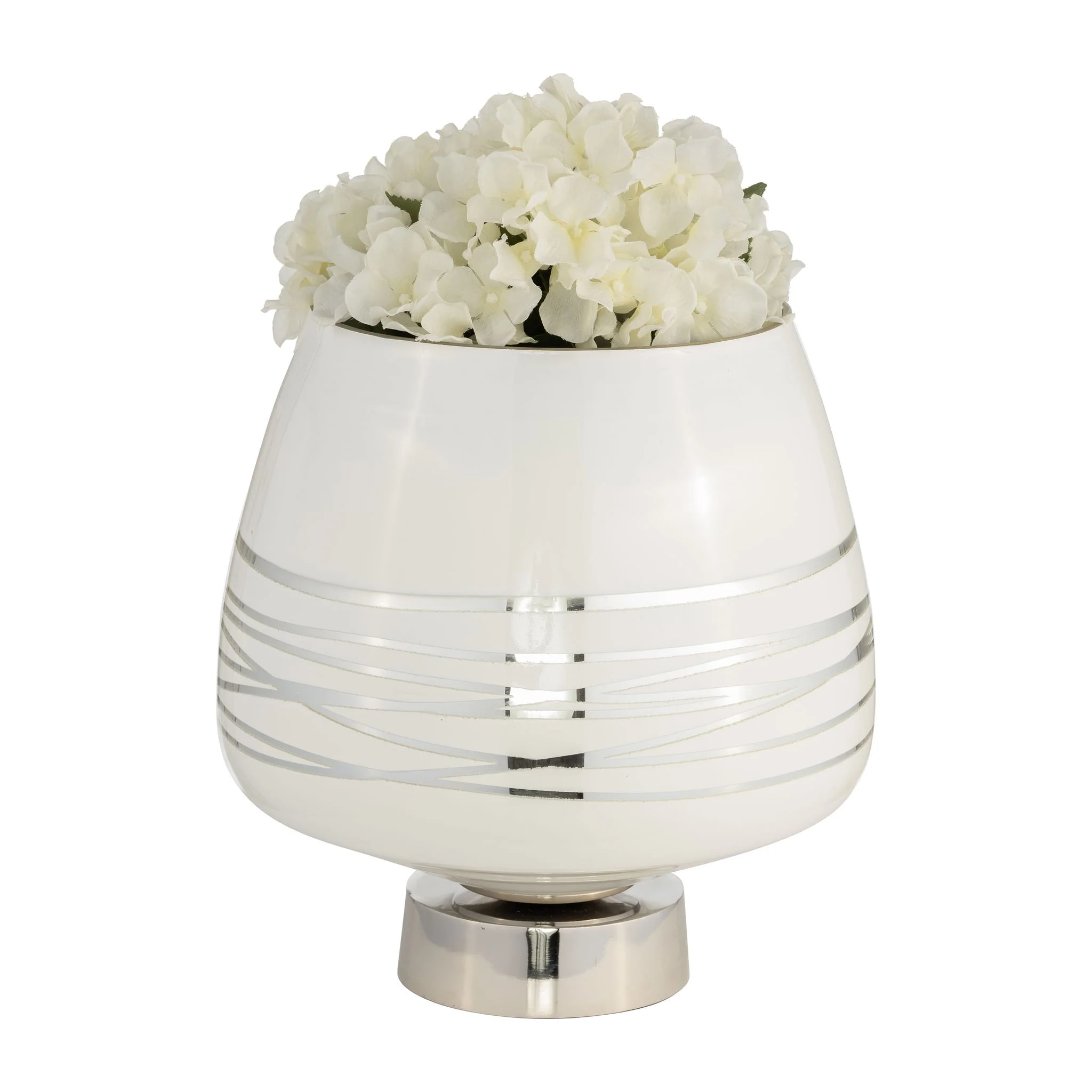Glass, 12" Vase W/ Silver Base, White - Image 2
