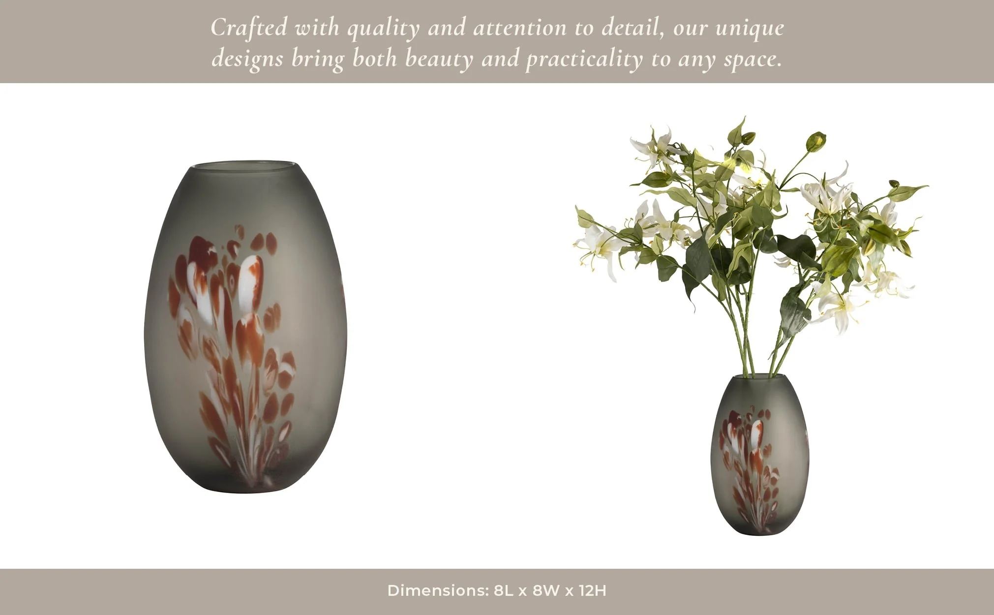 Glass, 12''h, Frosted Vase With Red Detail-gray - Image 13