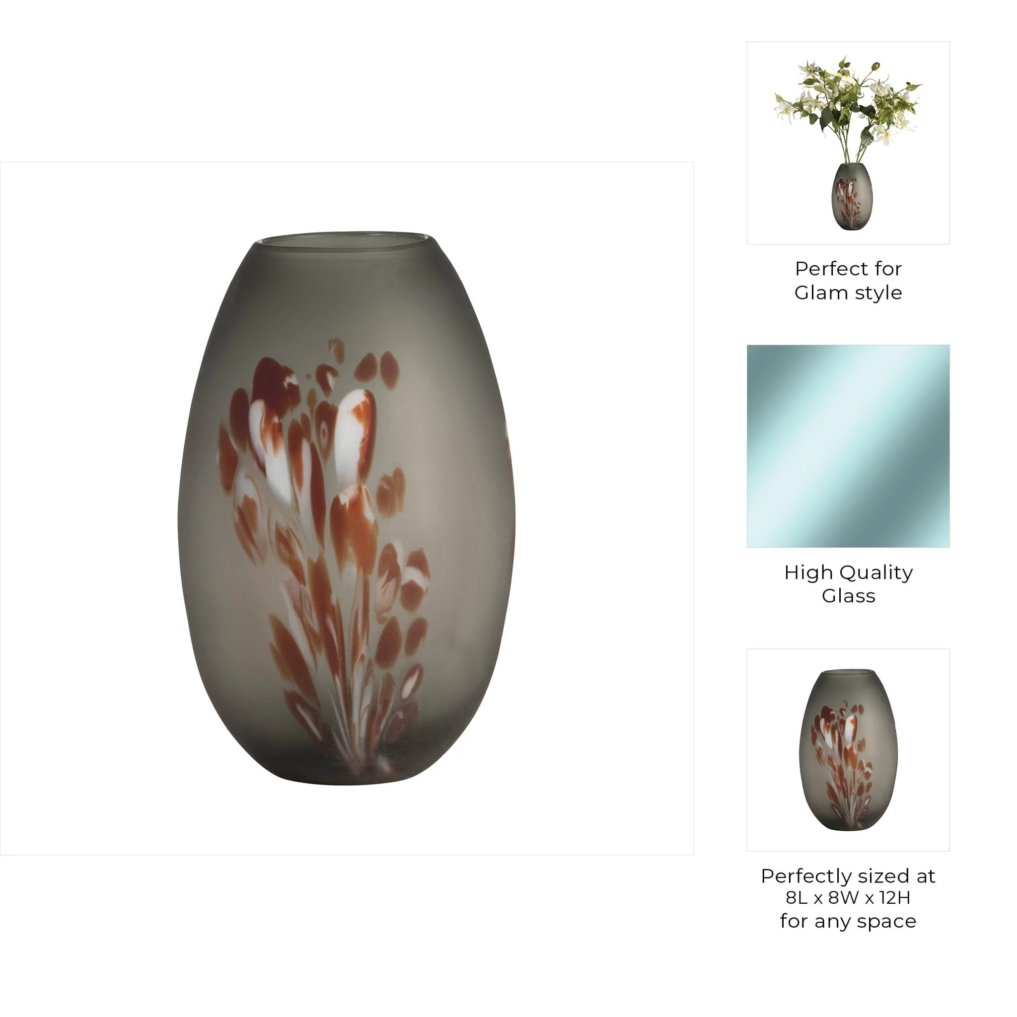 Glass, 12''h, Frosted Vase With Red Detail-gray - Image 9