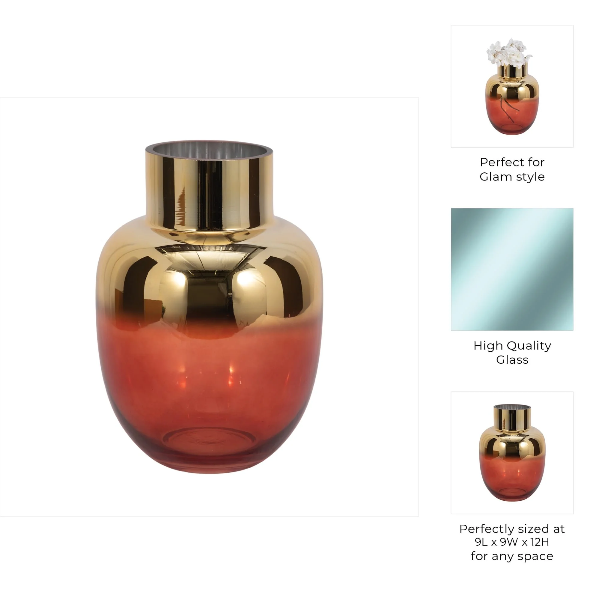 Glass 12"h Metallic Vase, Pink/gold - Image 8