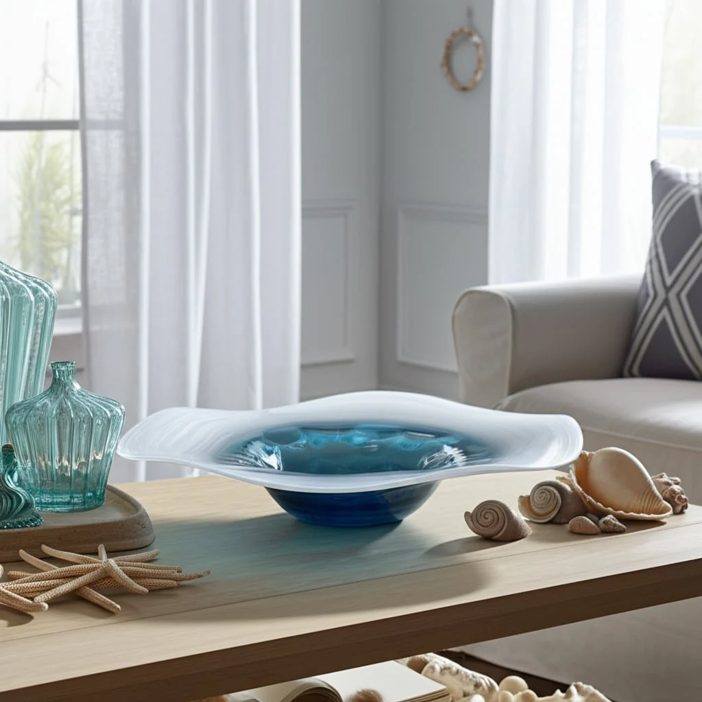 Glass, 12l" Blue Waters Bowl, Blue/white - Image 11