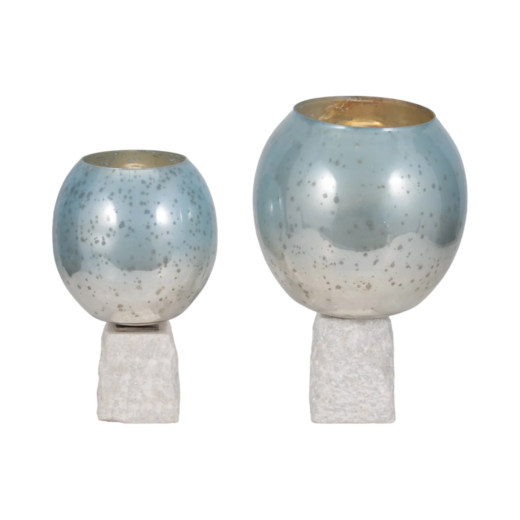 Glass, 13" Bowl Pillar Holder Marble Base, Aqua/wh - Image 7