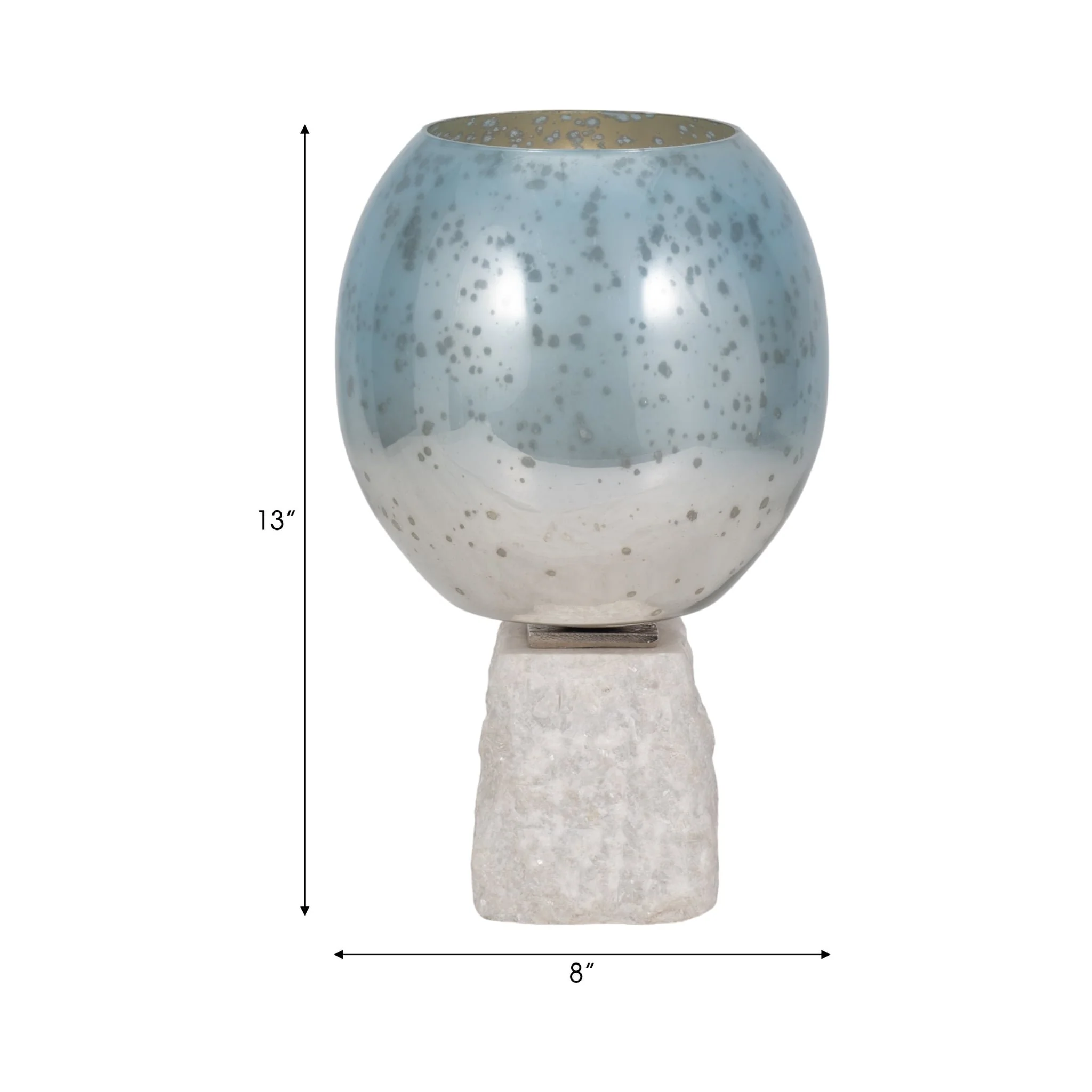 Glass, 13" Bowl Pillar Holder Marble Base, Aqua/wh - Image 8