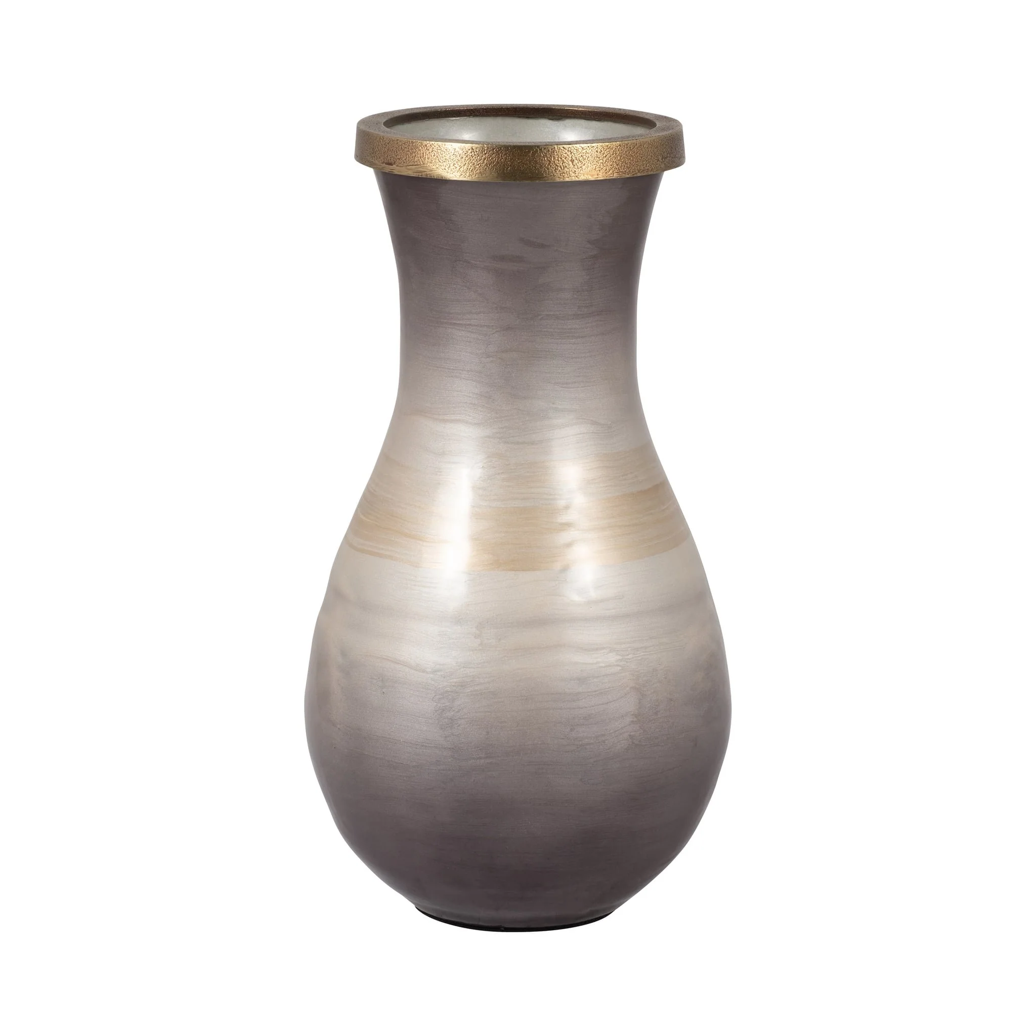 Glass, 13" Vase With Metal Rim, Multi - Image 2