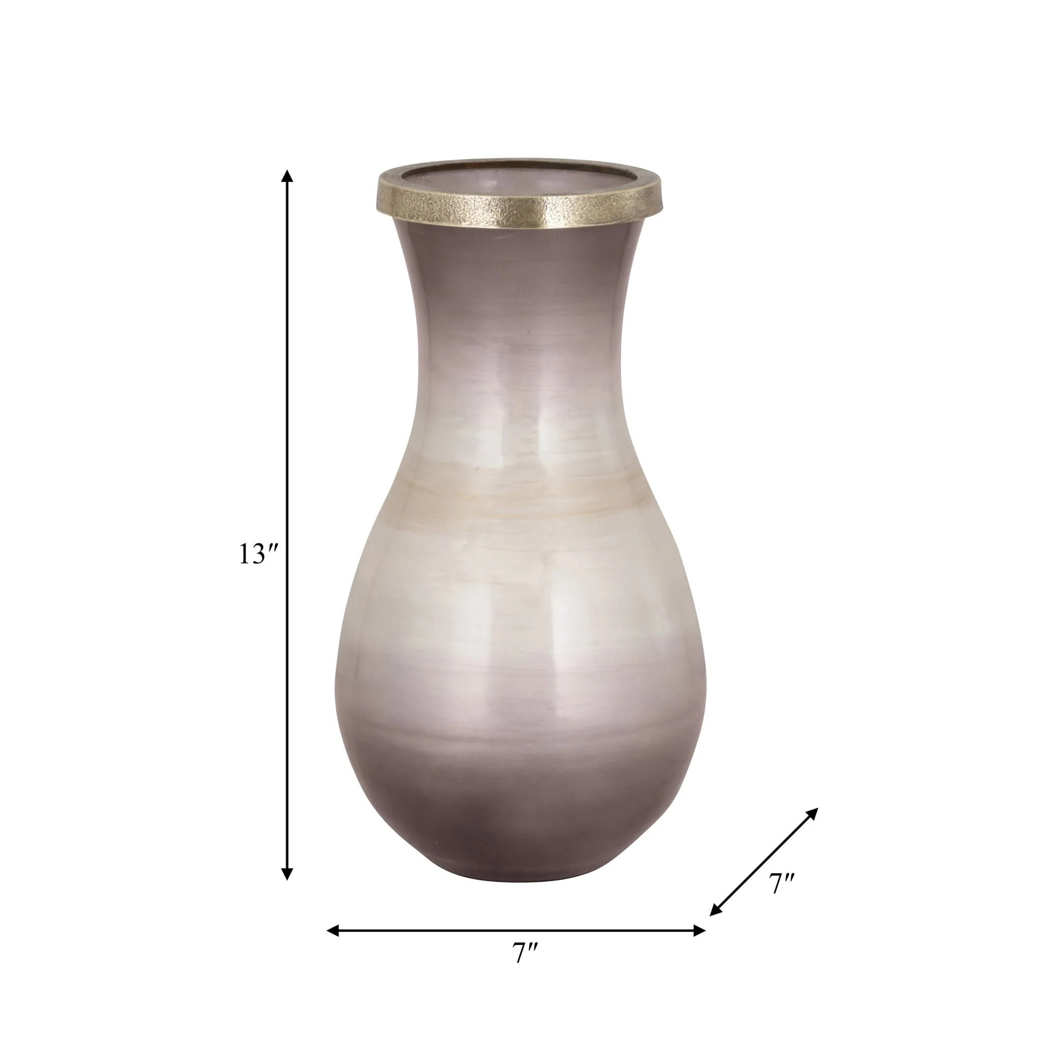 Glass, 13" Vase With Metal Rim, Multi - Image 7