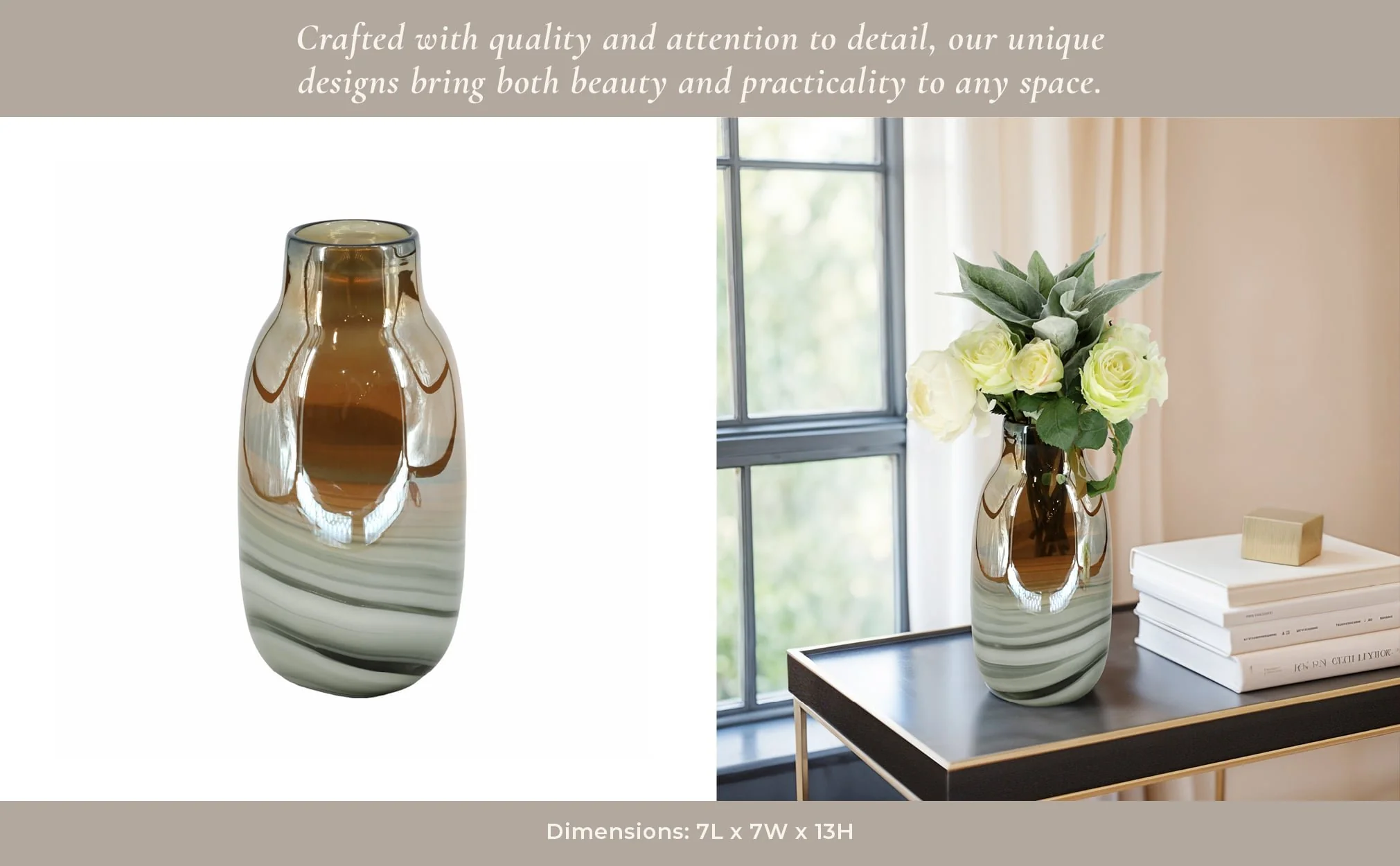 Glass 13"h Metallic Vase, Gray/gold - Image 12