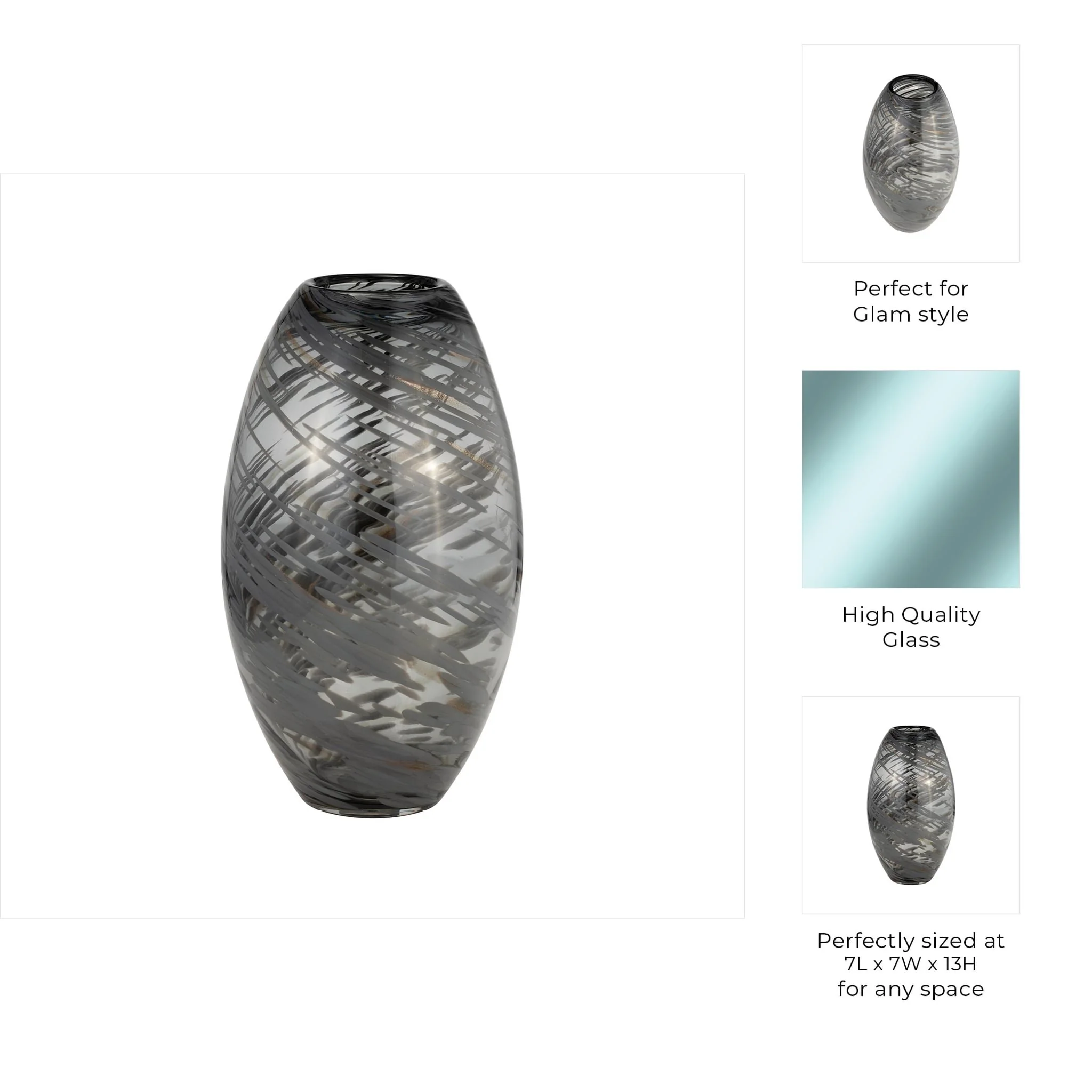 Glass, 13"h Swirl Vase, Black - Image 10