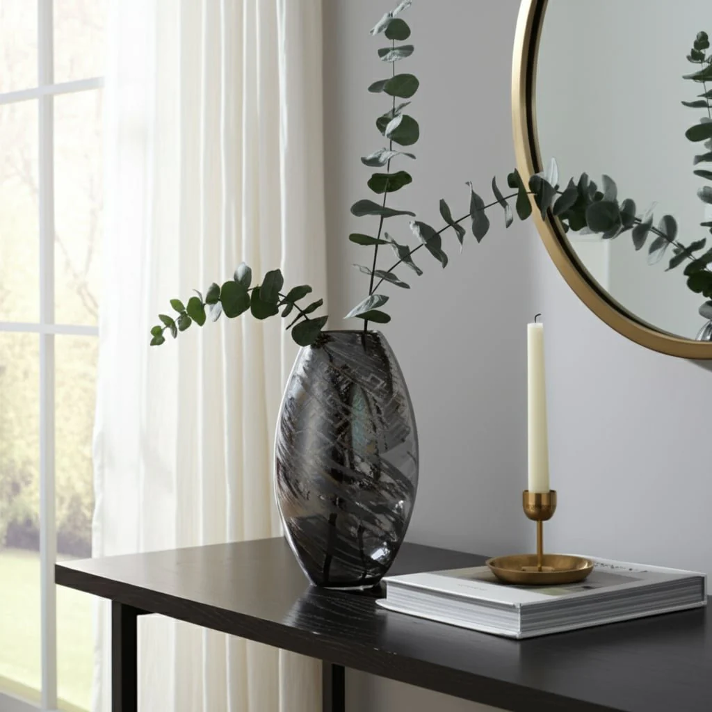 Glass, 13"h Swirl Vase, Black - Image 12